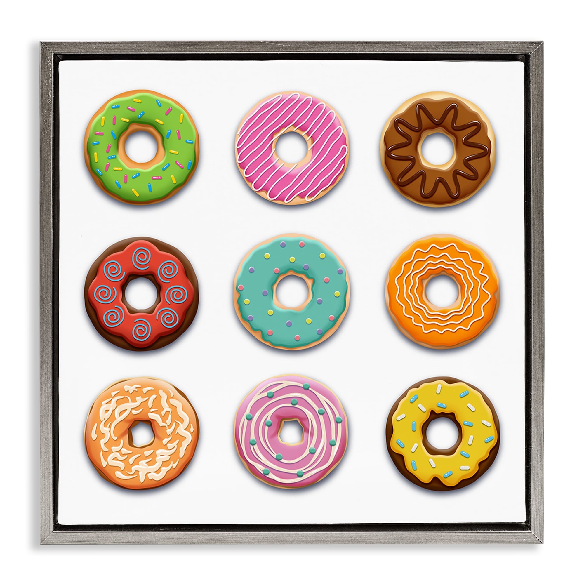 Stupell Industries BS-488-FFL-24X24 Delicious Various Donuts Gray Framed Floater Canvas Wall Art By Marcus Prime 25 x 25