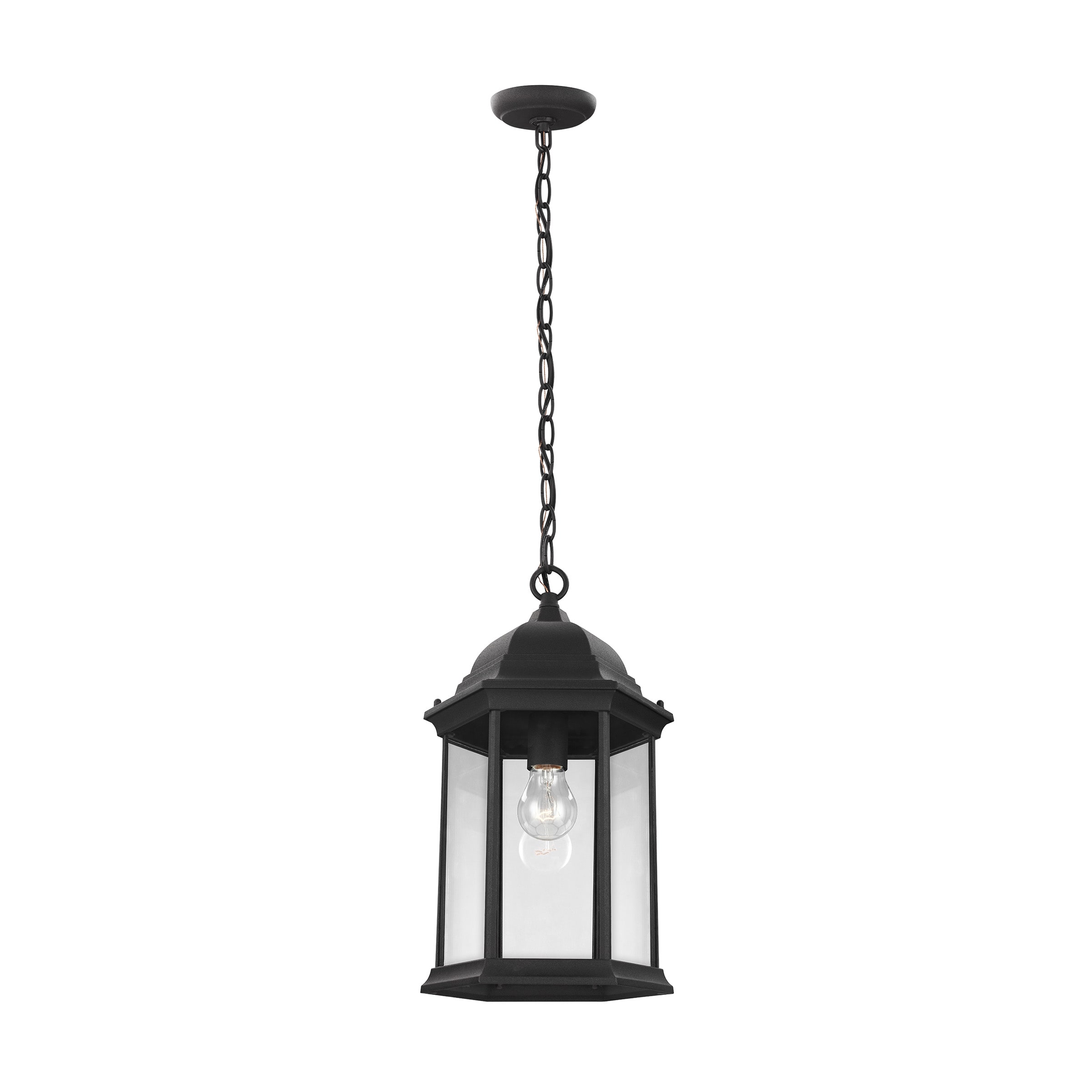 Generation Lighting 6238701-12 Sevier 1 -Light Black Traditional Clear glass Lantern Mini Outdoor Hanging Pendant light
