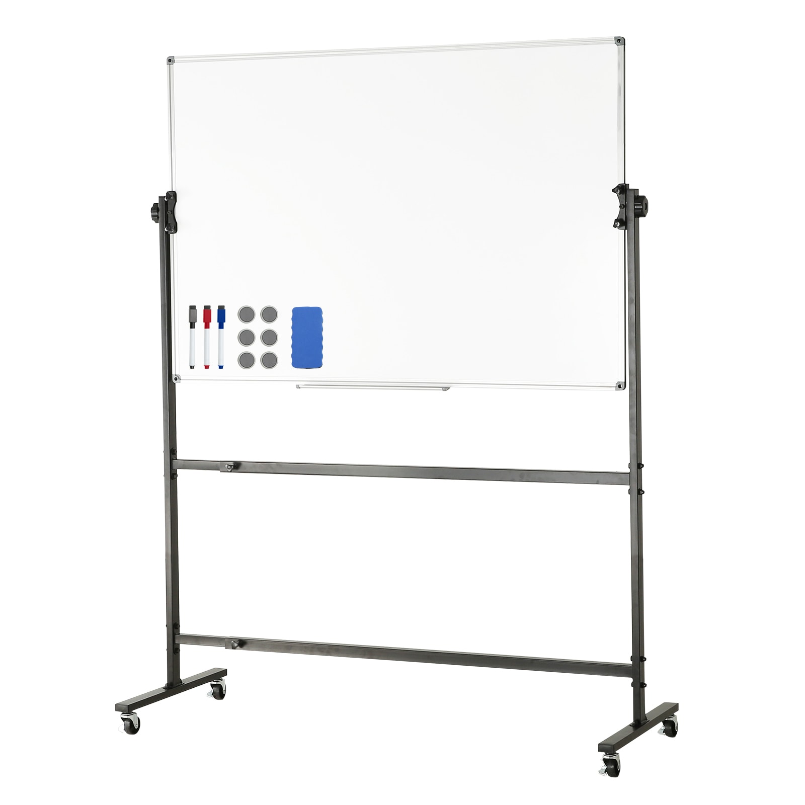 GIVIMO Rolling Whiteboard 48 x 32-in Double-Sided Magnetic Mobile Dry Erase Board with 360-Degree Reversible Frame and Locking Caster Wheels