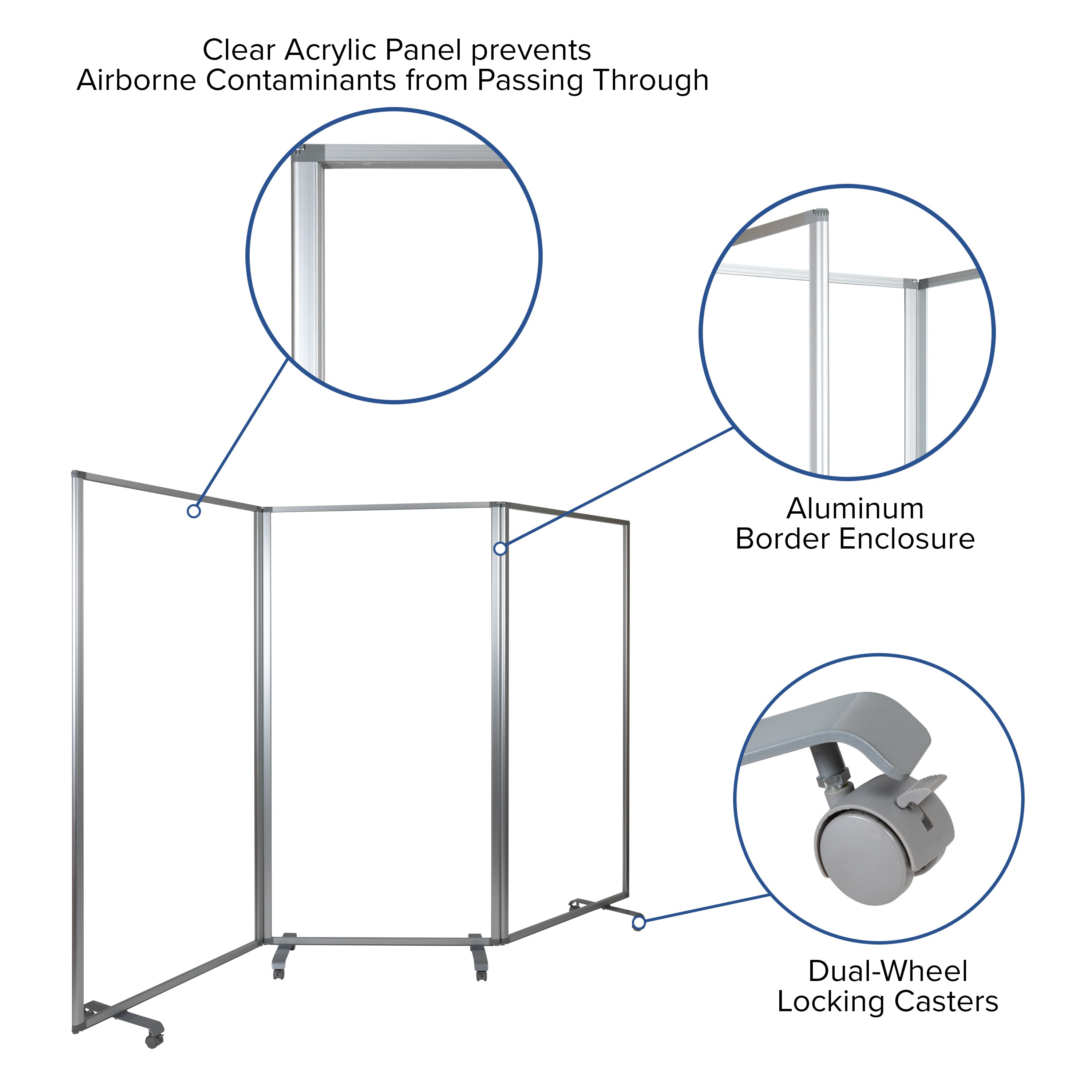 Clear Acrylic Mobile Room Divider with Lockable Casters