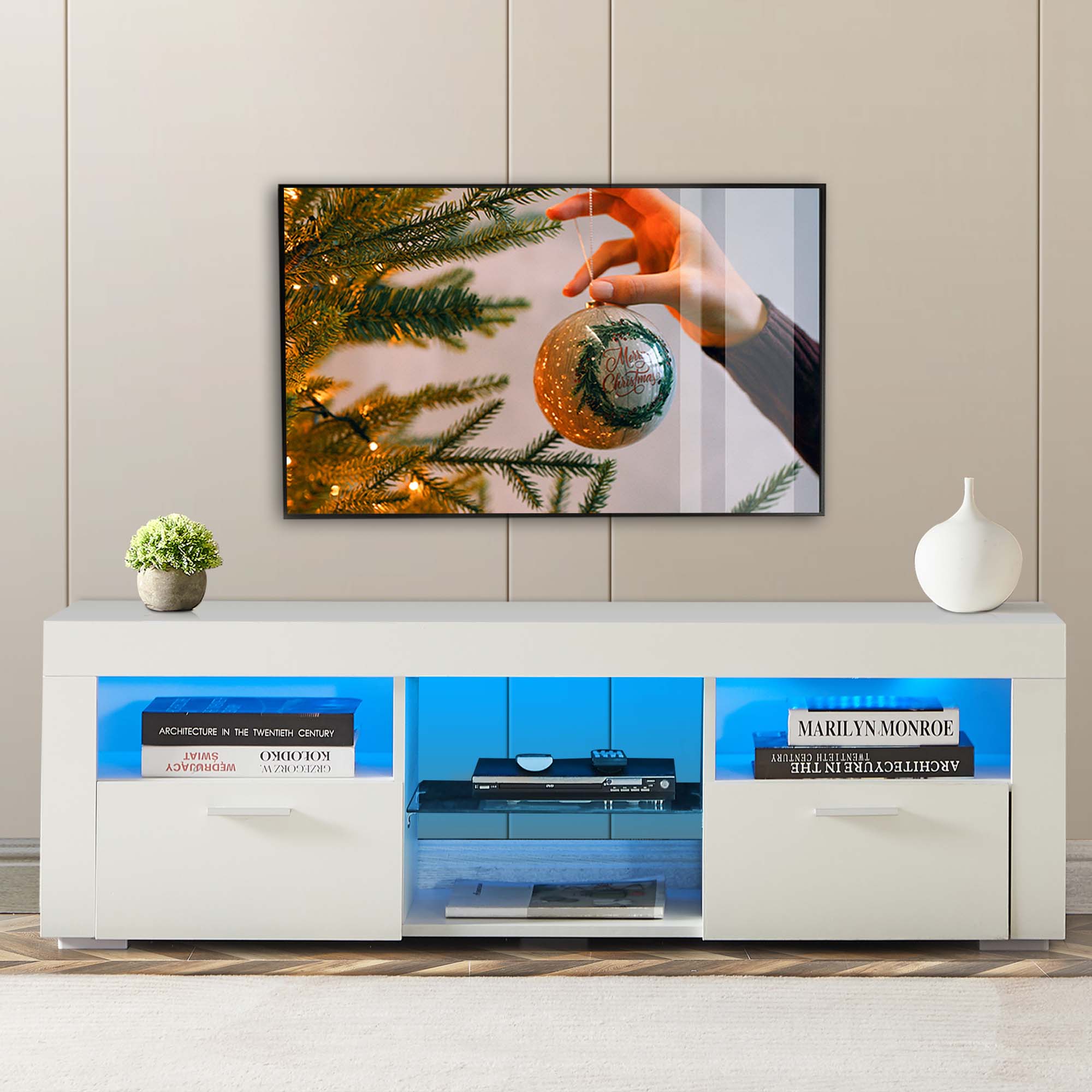 Sunrinx MG67-4-DSG Modern/Contemporary White TV stand Integrated TV Mount ( Accommodates TVs up to 55-in )