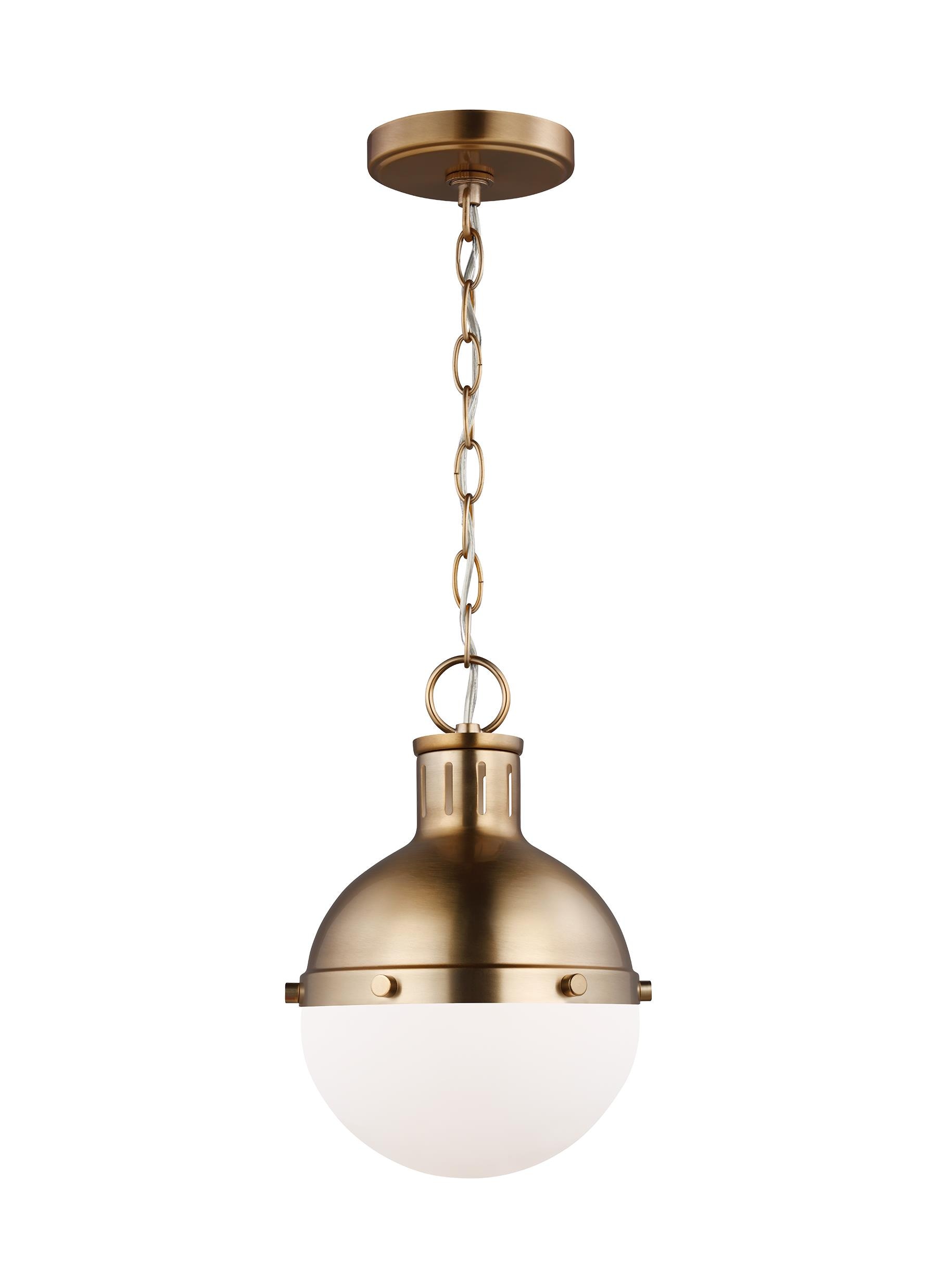 Generation Lighting 6177101EN3-848 Hanks 1 -Light Satin Brass Transitional White glass Geometric Mini Hanging Pendant light