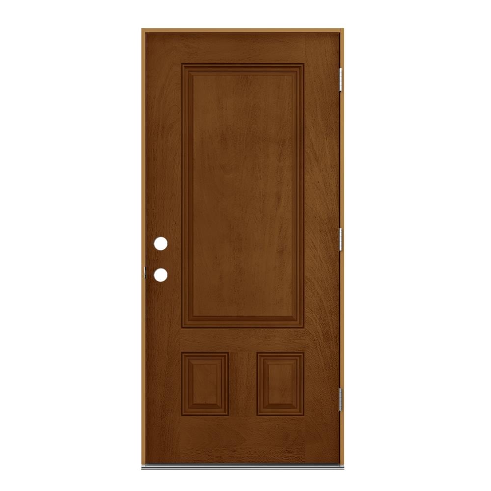 JELD-WEN LOWOLJW231600028 36-in x 80-in x 4-9/16-in Fiberglass No glass Left-hand outswing Mocha Stained Prehung Front Door Insulating core