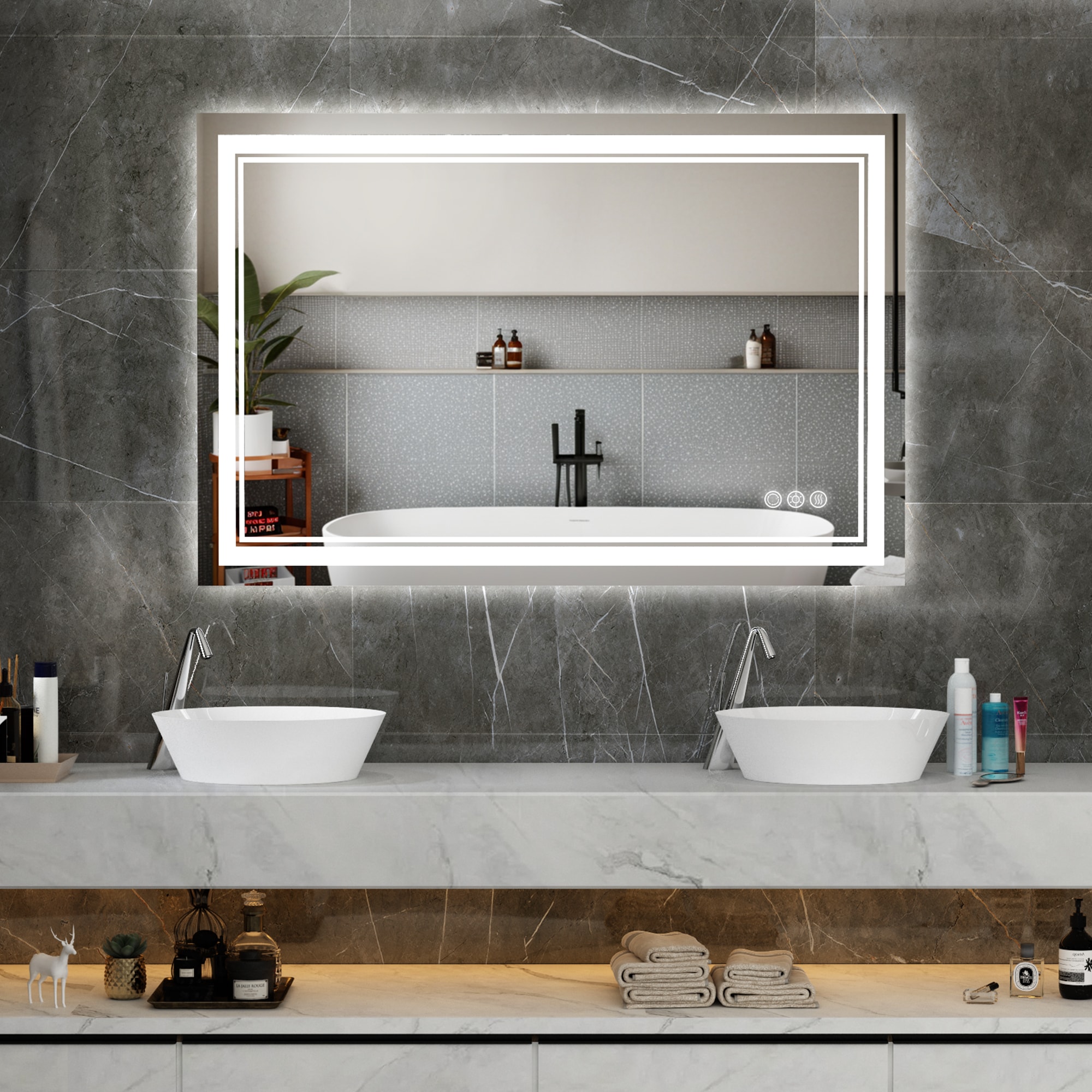 Maxax MXML01-128 VM 32-in x 48-in Polished Frameless Rectangle Dimmable LED Lighted Fog Free Bathroom Vanity Mirror ( Matte Silver )