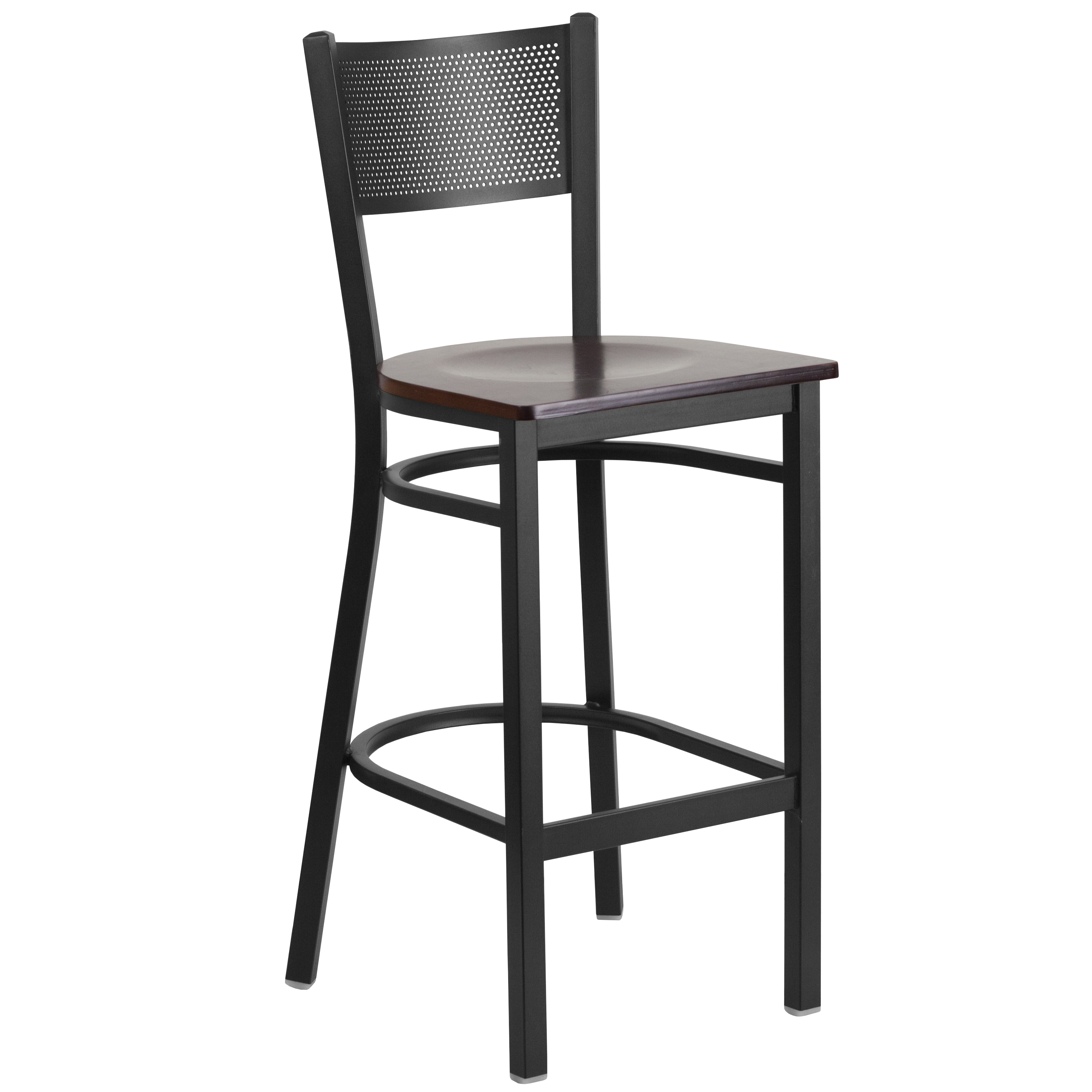 Flash Furniture 889142025184 Walnut Wood Seat/Black Metal Frame 28.5-Inches H Bar height Square seat Metal Bar Stool and Back