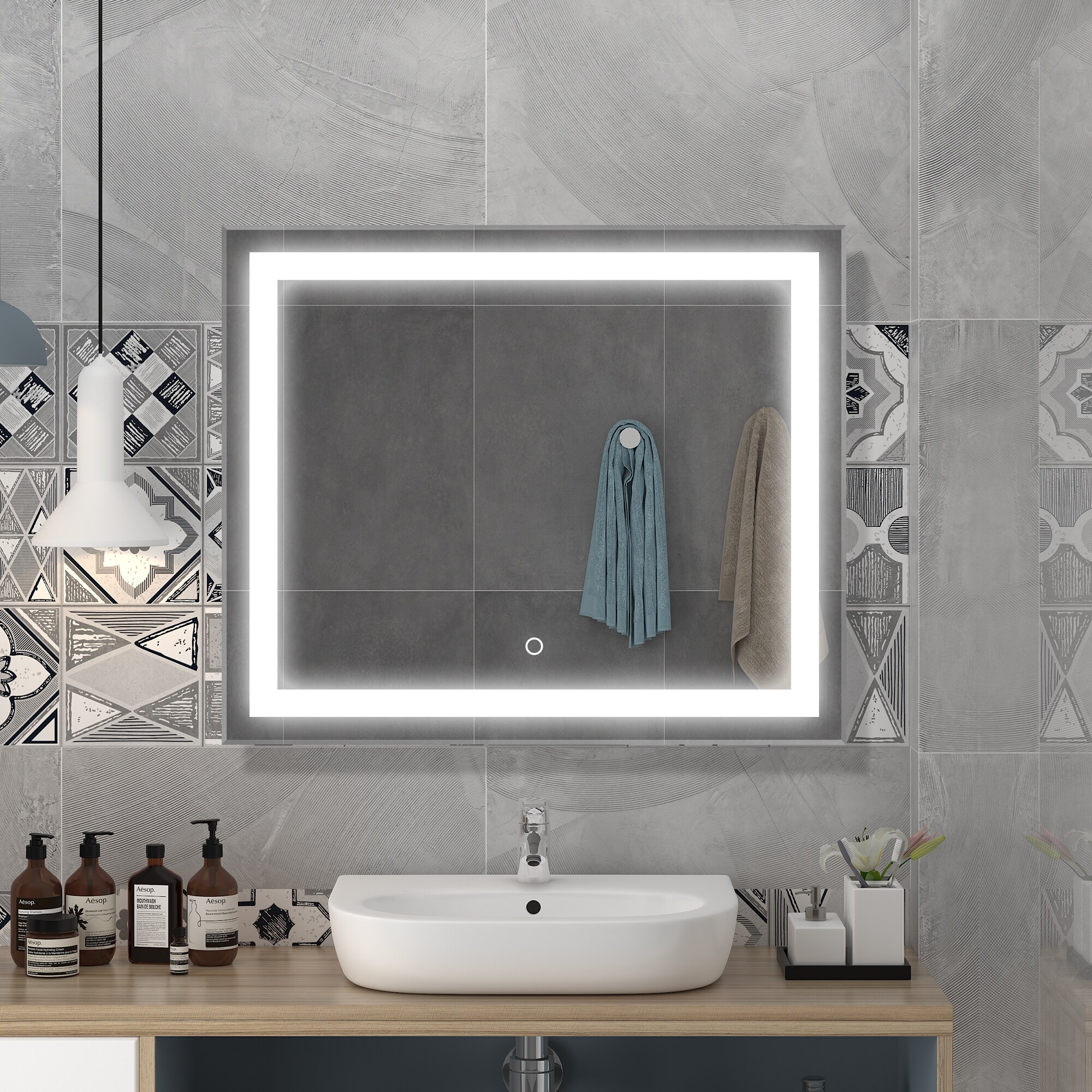 Boyel Living 36 in. W x 48 in. H Frameless Rectangular LED Light Bathroom Vanity Mirror in Clear