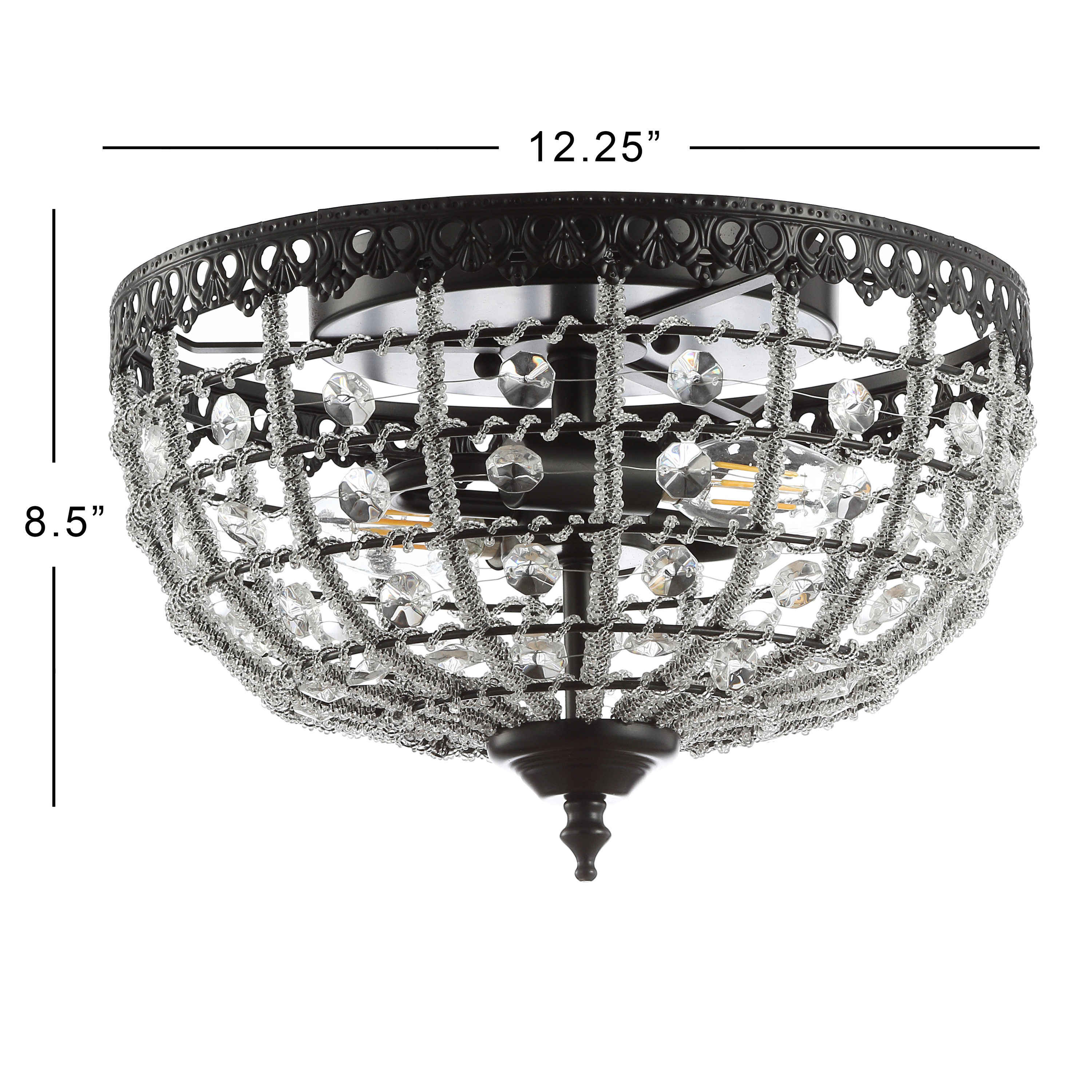 Anita 12.25" Black Metal & Clear Crystal LED Flush Mount Light