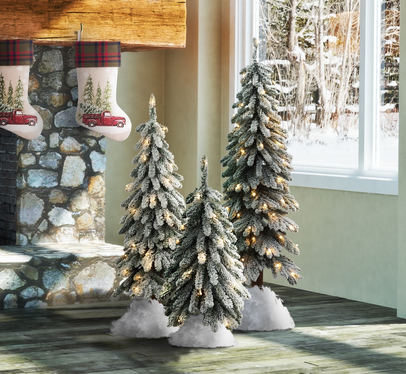 4-Foot White Flocked Slim Artificial Christmas Tree with LED Lights