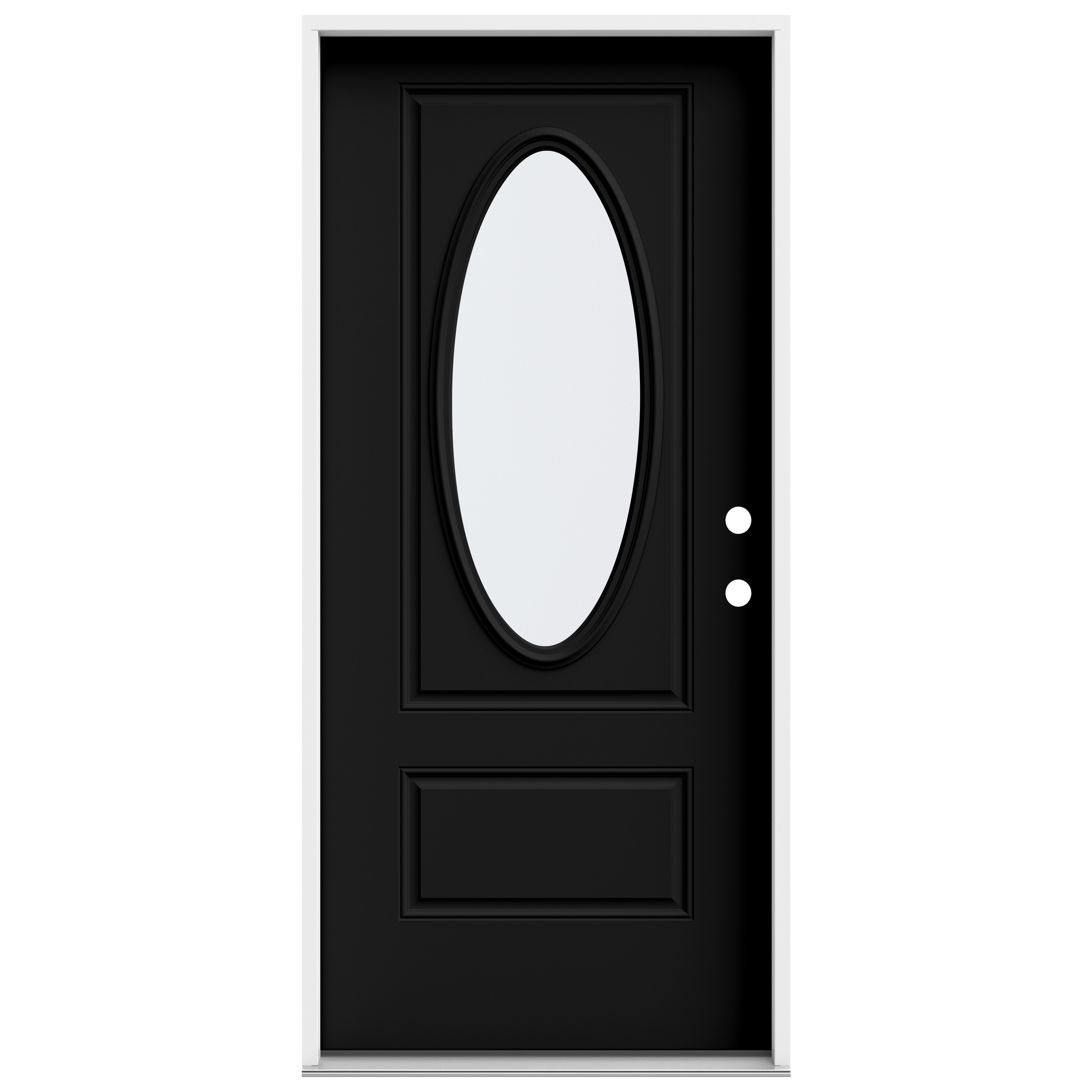 JELD-WEN LOWOLJW230400287 36-in x 80-in x 4-9/16-in Steel Oval lite Left-hand inswing Black Painted Prehung Front Door Insulating core