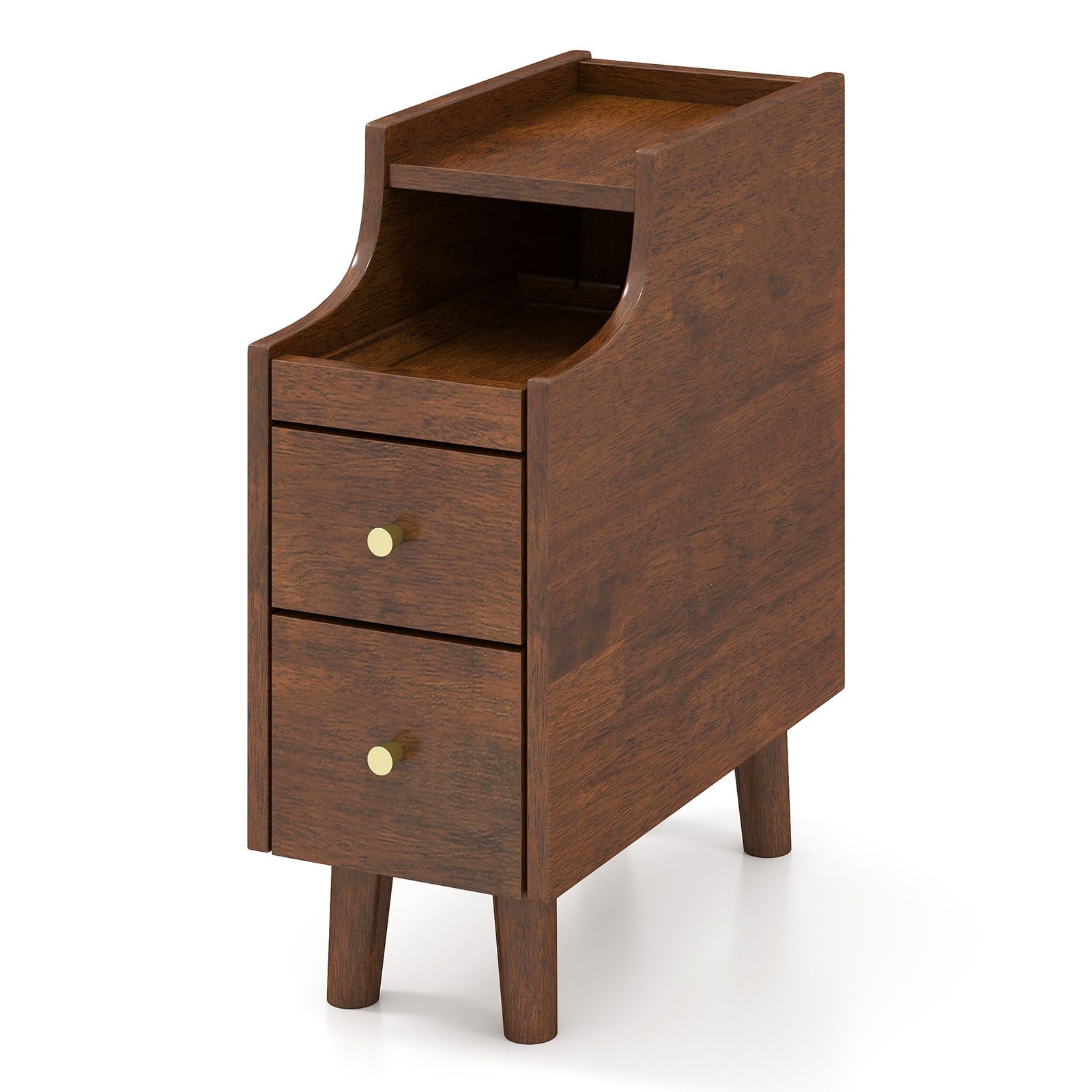 YOSIMFUR Solid Wood Narrow Bedside Table Minimalist Nightstand with Pull out Tray and 2 Storage Drawers Space Saving End Side Table for Small Bedroom Living Room Home Furniture