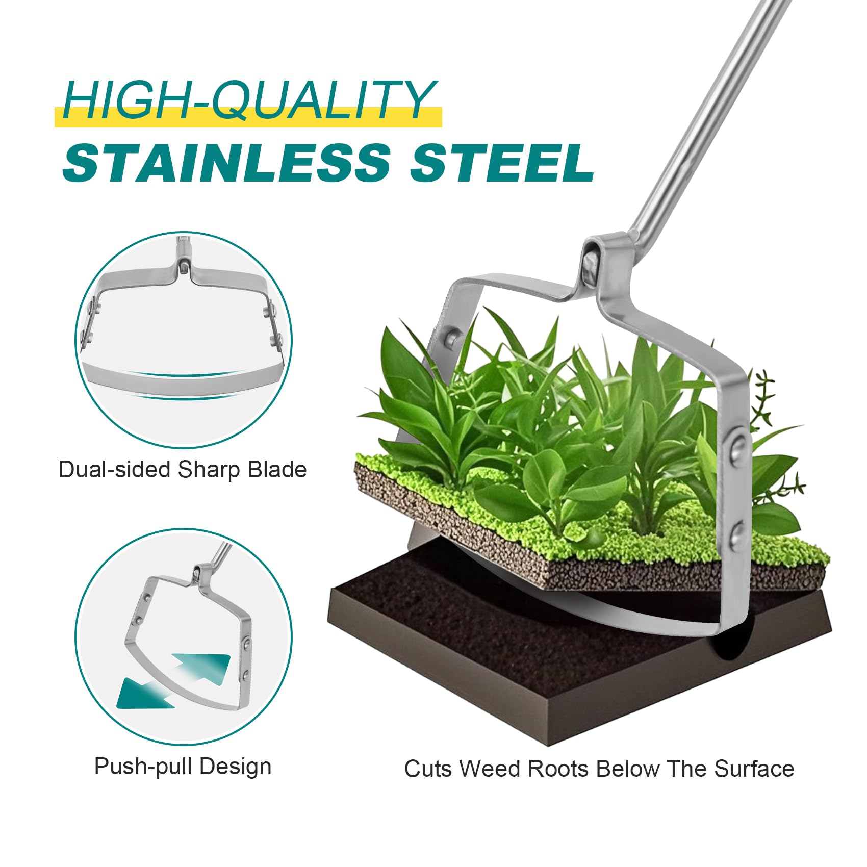 GAOLLY KHKFY Mini Hula Weeding Hoe 17 Inch Stainless Steel Stirrup Hoe ...