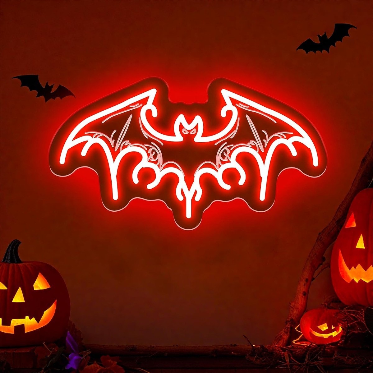 Pacrigo 2 Pack Bat Neon Sign LED Wall Art for Gothic Halloween Decor ...