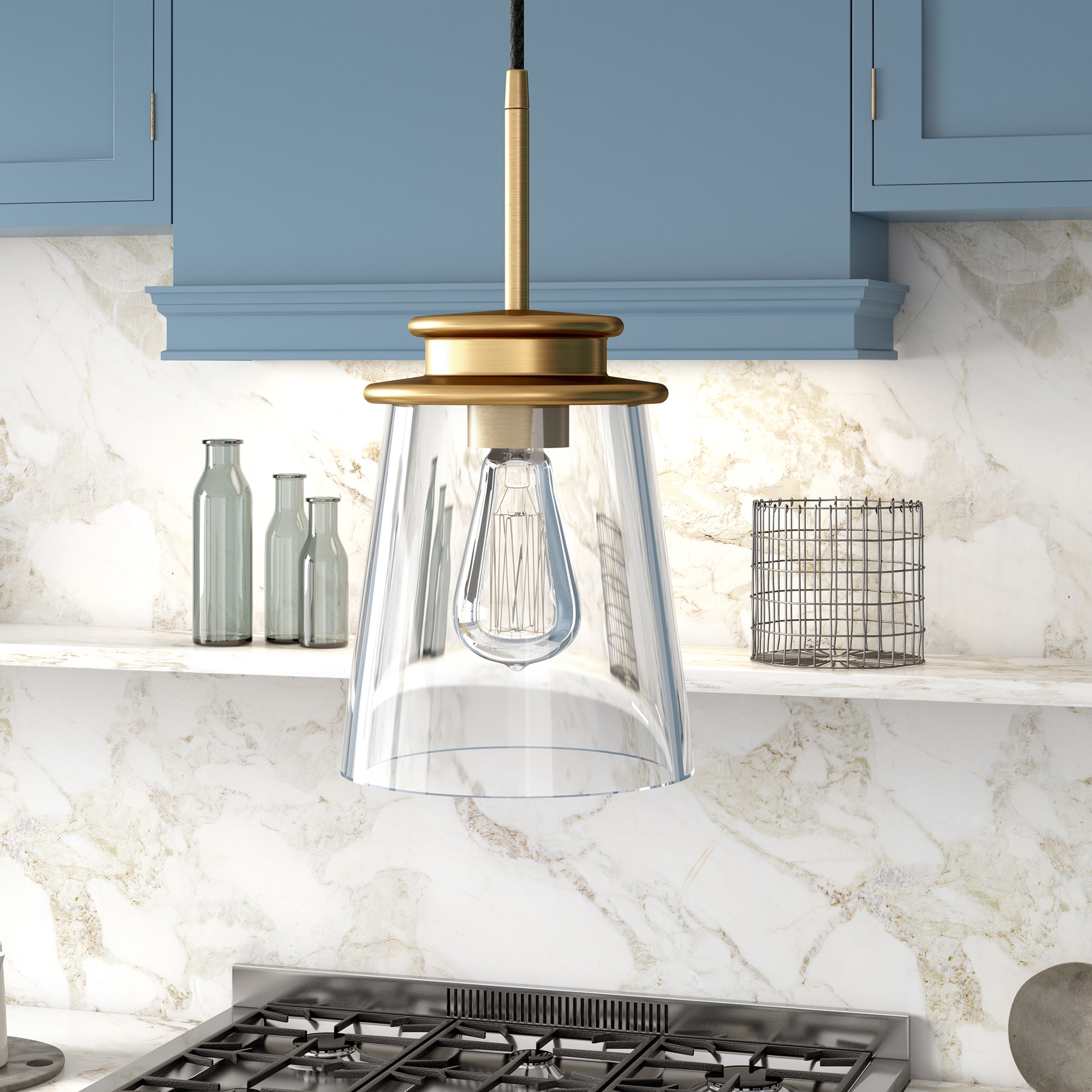 Hailey Home PD0726 Elwood Brass Transitional Clear glass Drum Mini Hanging Pendant light