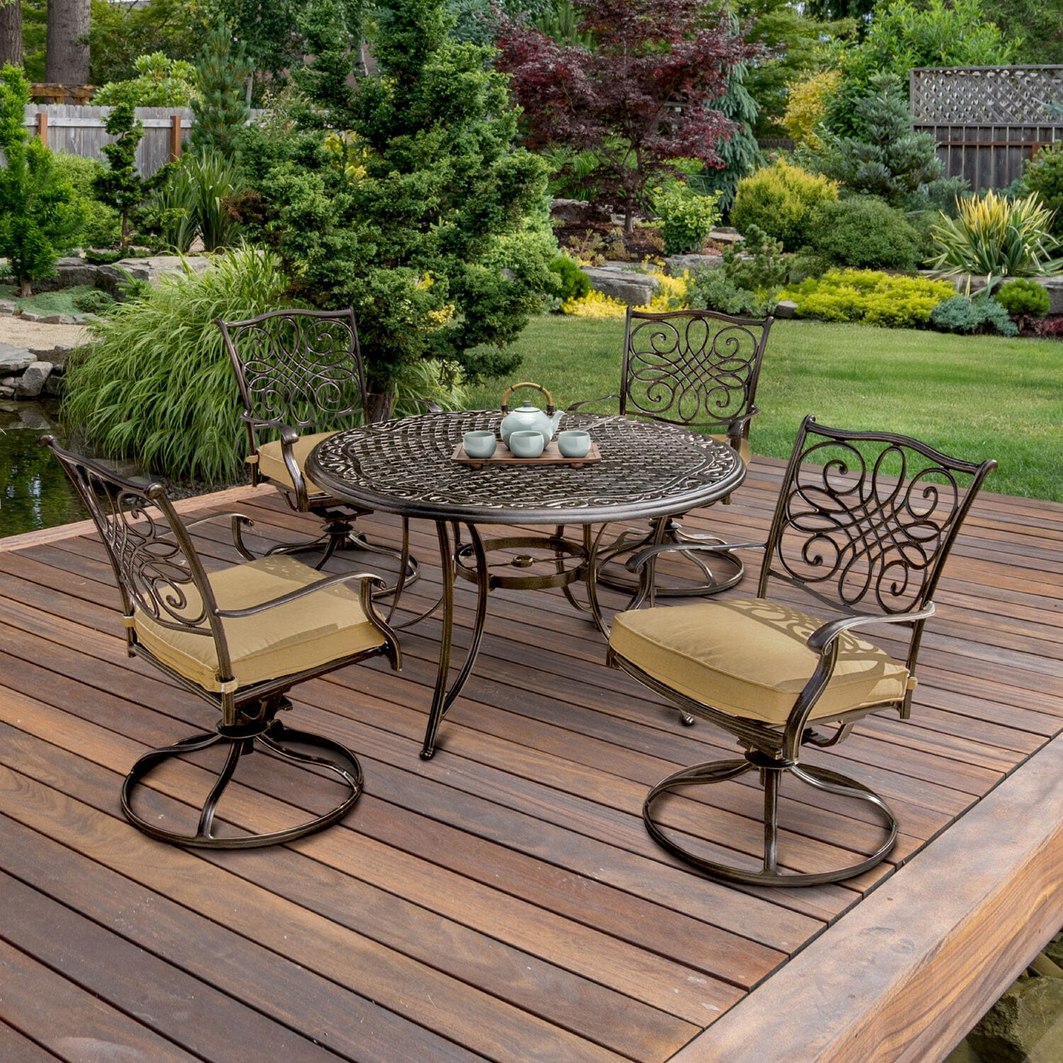 Elegant Traditions 3-Piece Bronze Bistro Set with Swivel Chairs and Glass-top Table