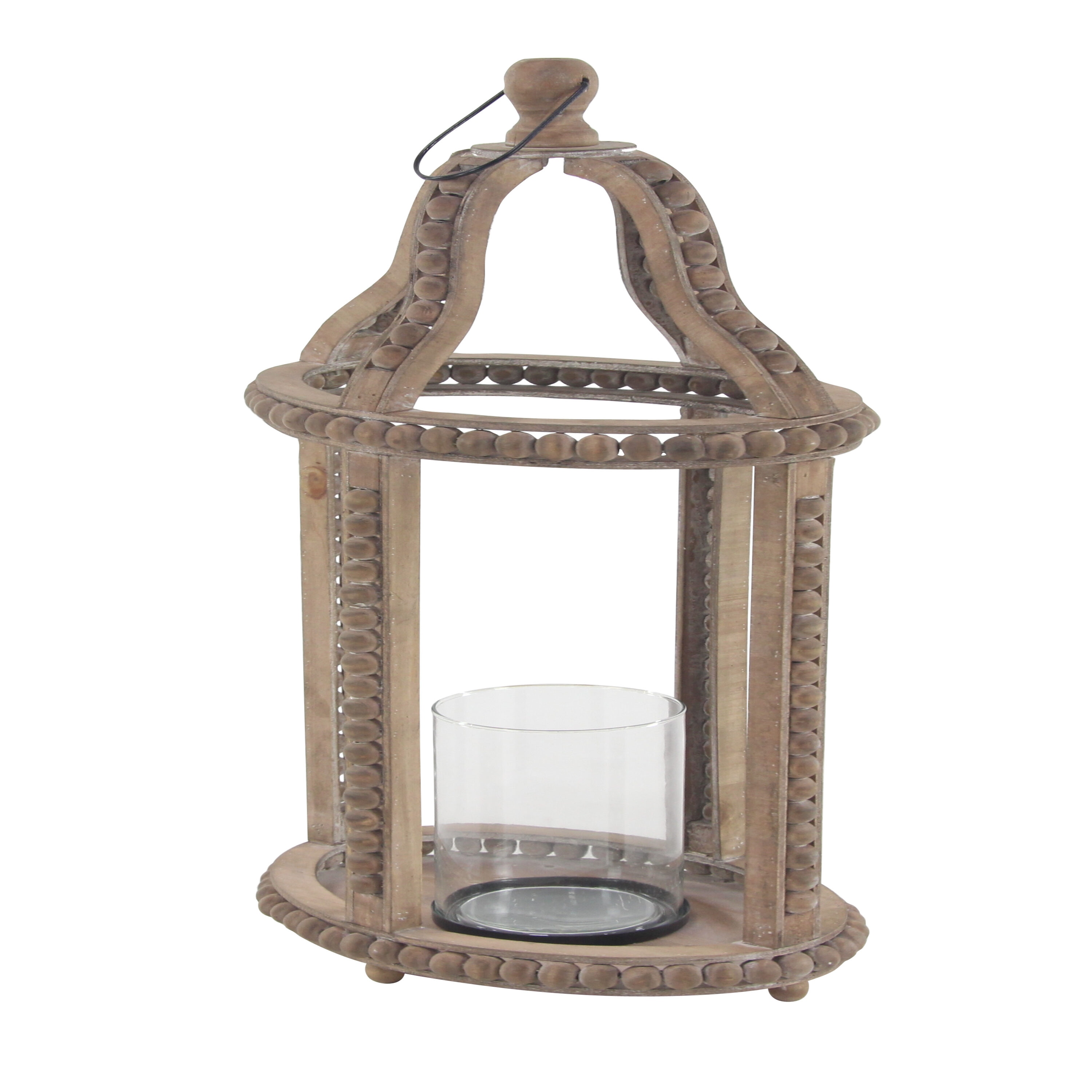 Rustic Farmhouse Reclaimed Wood Beaded Hanging Candle Lantern