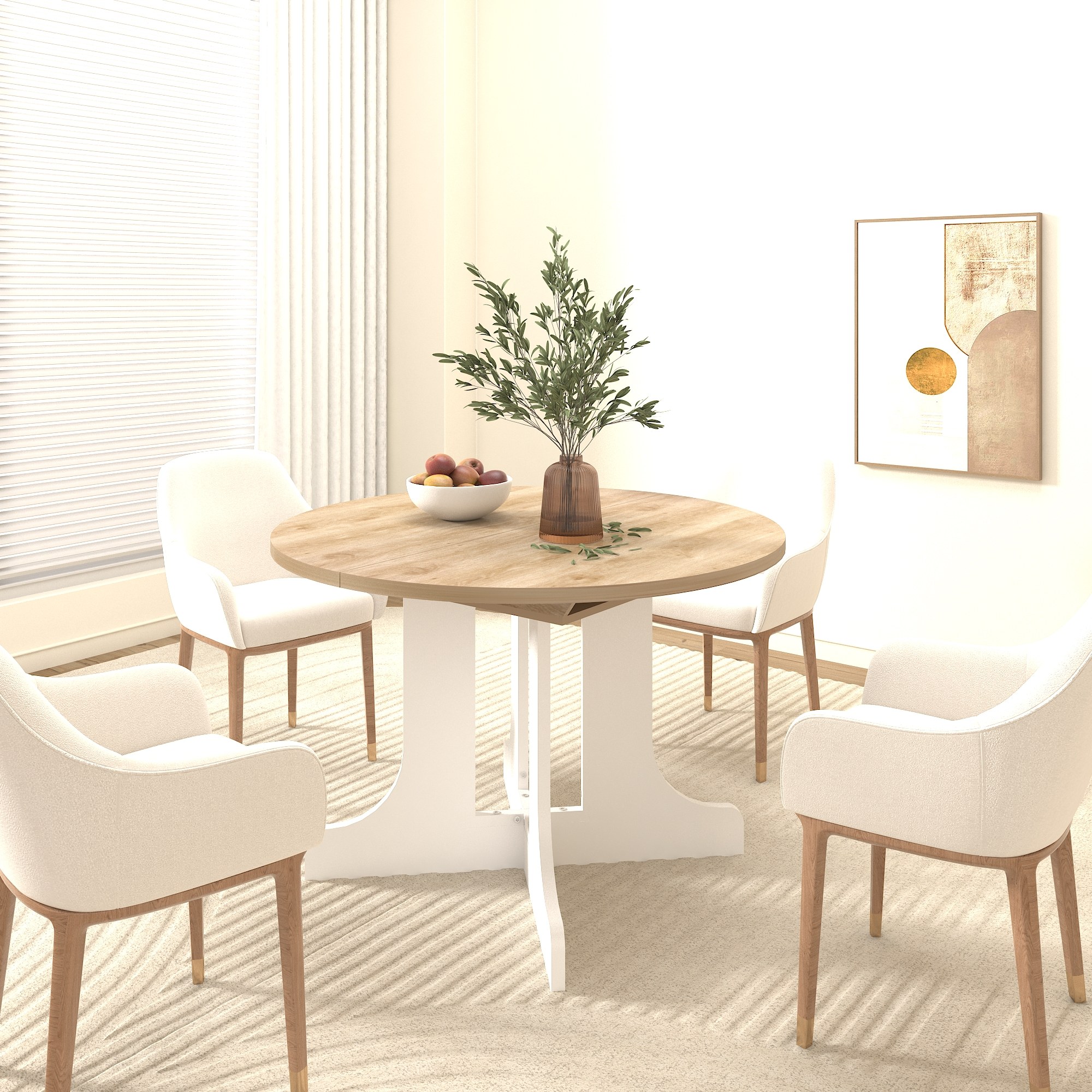 Dexmalle  White Expandable Dining Table with Oval Table Top and Removable Leaf Trestle X Shaped Base