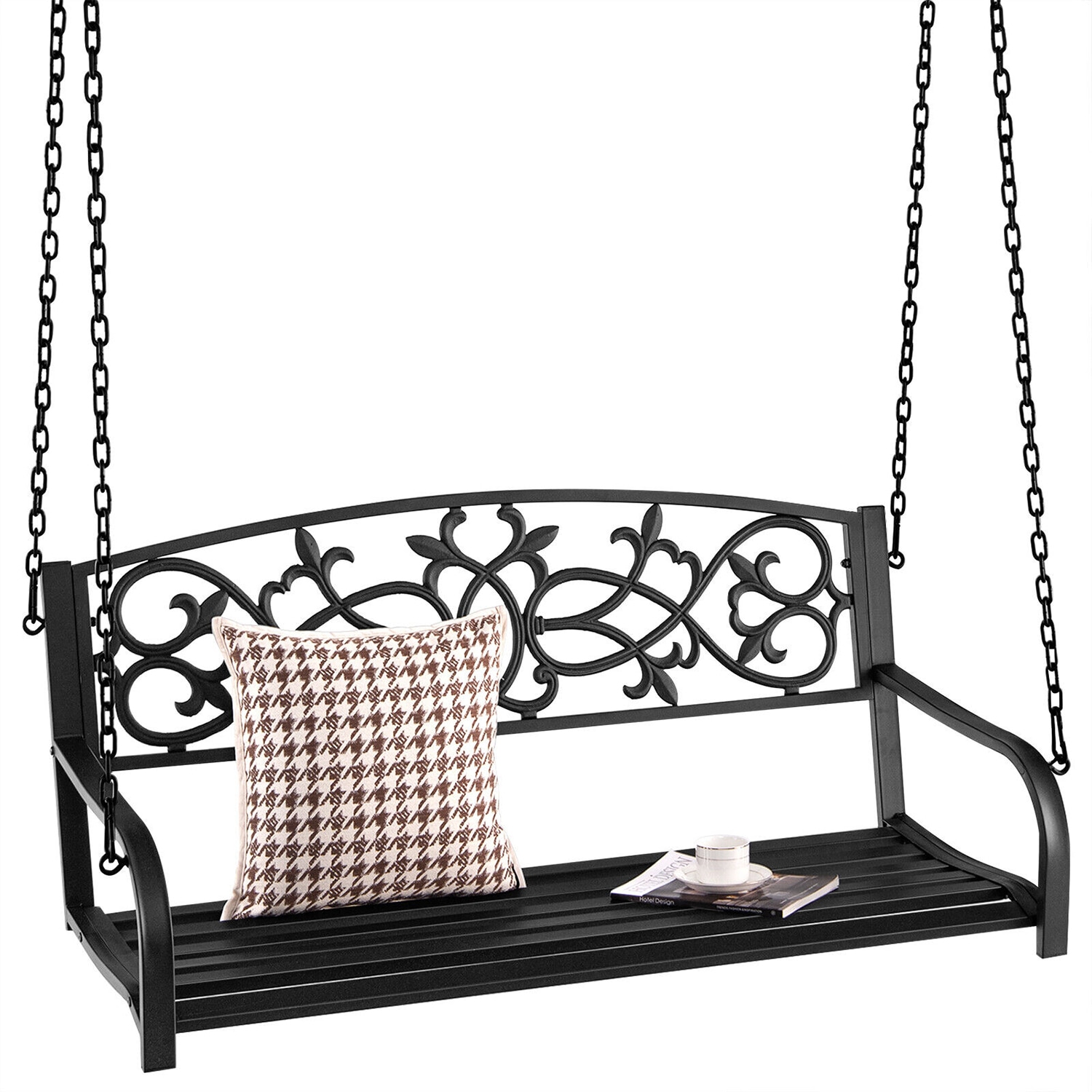 WELLFOR TDG10184DK 2 -person Black Steel Outdoor Swing