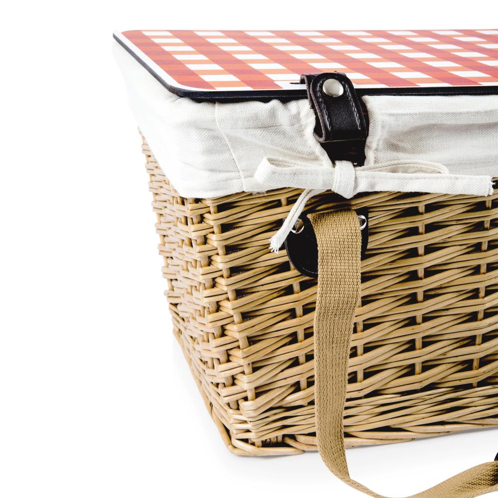 Small Natural Wicker Picnic Basket with Red Gingham Lid