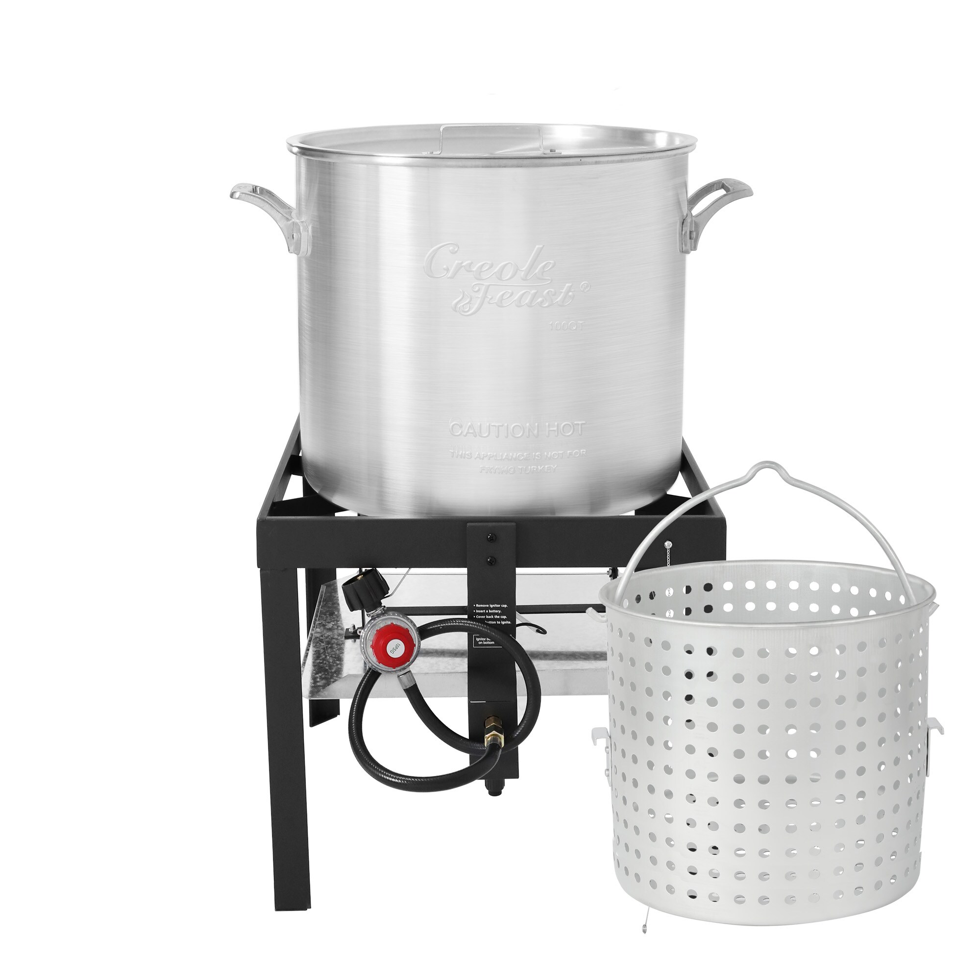 Creole Feast 100 QT Seafood Boiling Kit with Strainer 1-Burner Propane Electronic Aluminized Steel Boiler SBK1001 Sansujyuku sansujyuku.com