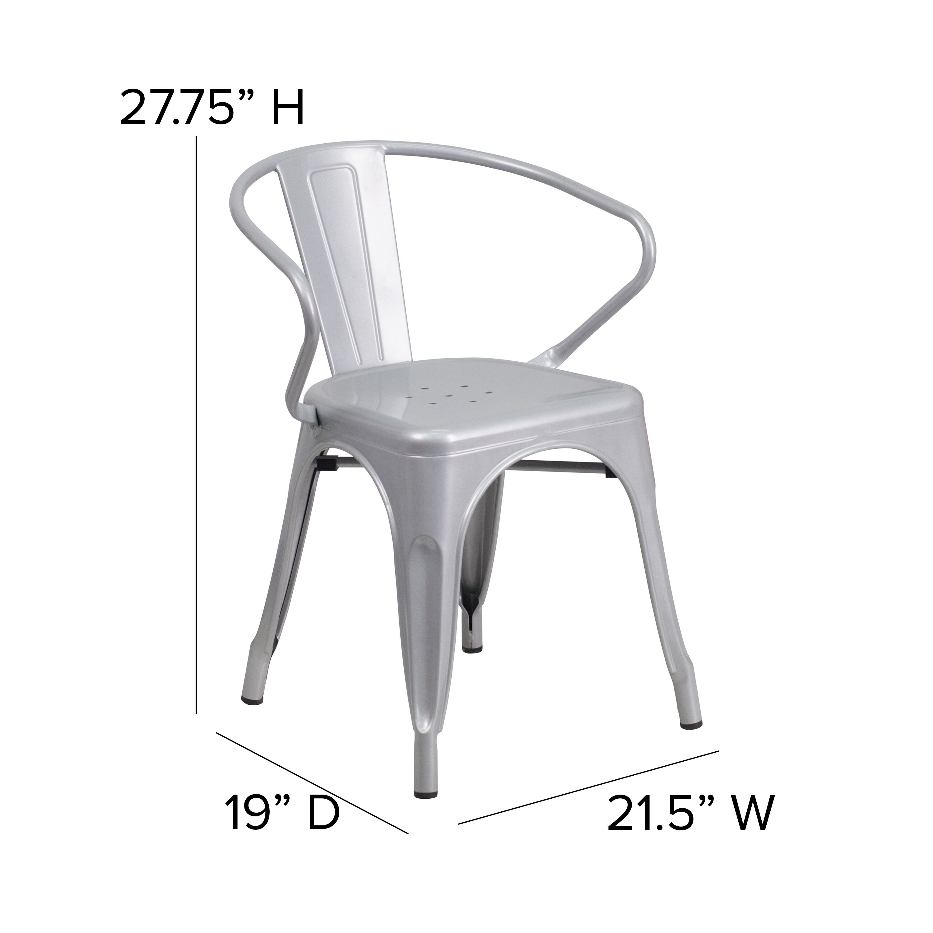 27.75'' Silver Steel Indoor-Outdoor Arm Dining Chair
