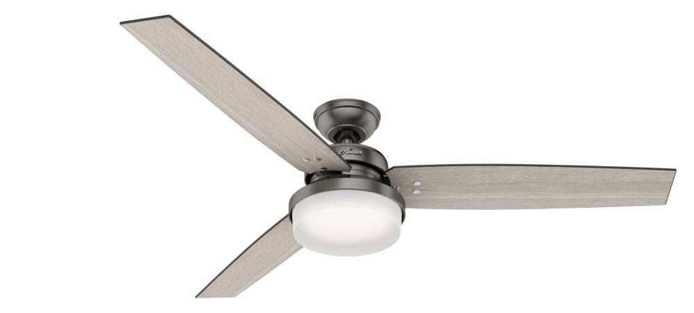 Hunter 59458 Sentinel 60-in Brushed Slate Indoor Downrod or Flush Mount Ceiling Fan with Light and Remote (3-Blade)