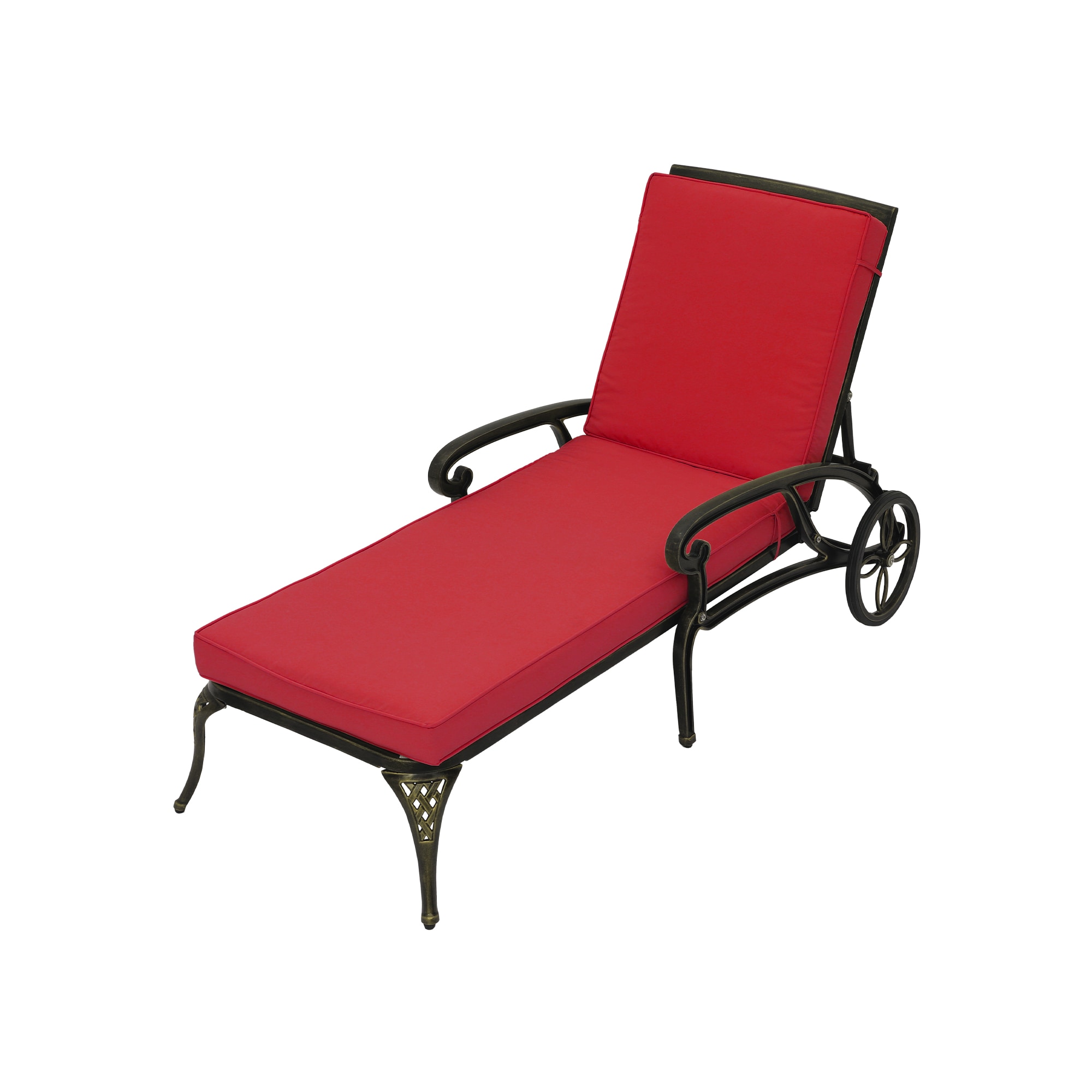 Clihome CL-XG215LBR-RE Outdoor Chaise Lounge Bronze Aluminum Frame Stationary Chaise Lounge Chair with Red Mesh Seat