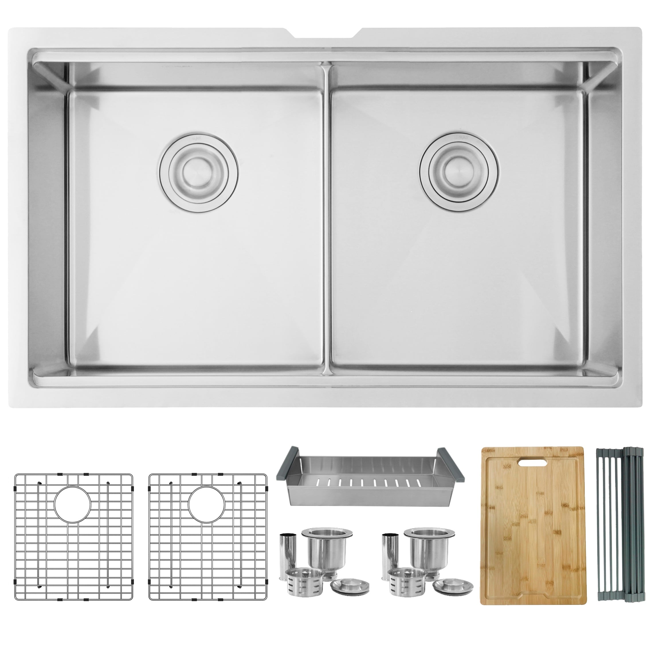 Stylish S-601W1 Undermount 32-in x 19-in Stainless steel Double equal bowl 16 -Gauge Workstation Kitchen Sink