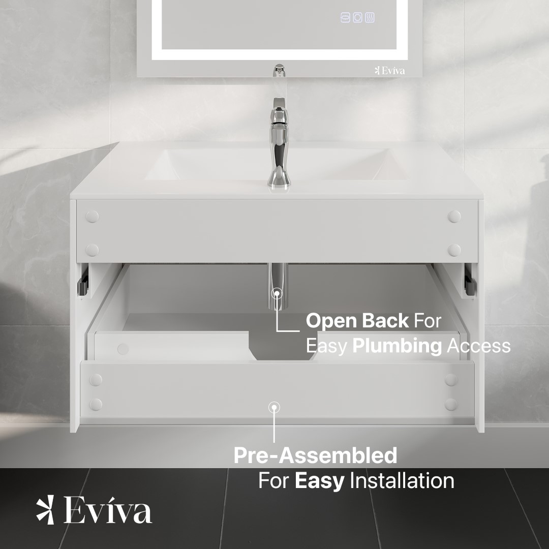 Ashy 32" Gray Laminate Wall-Mount Vanity with Acrylic Sink
