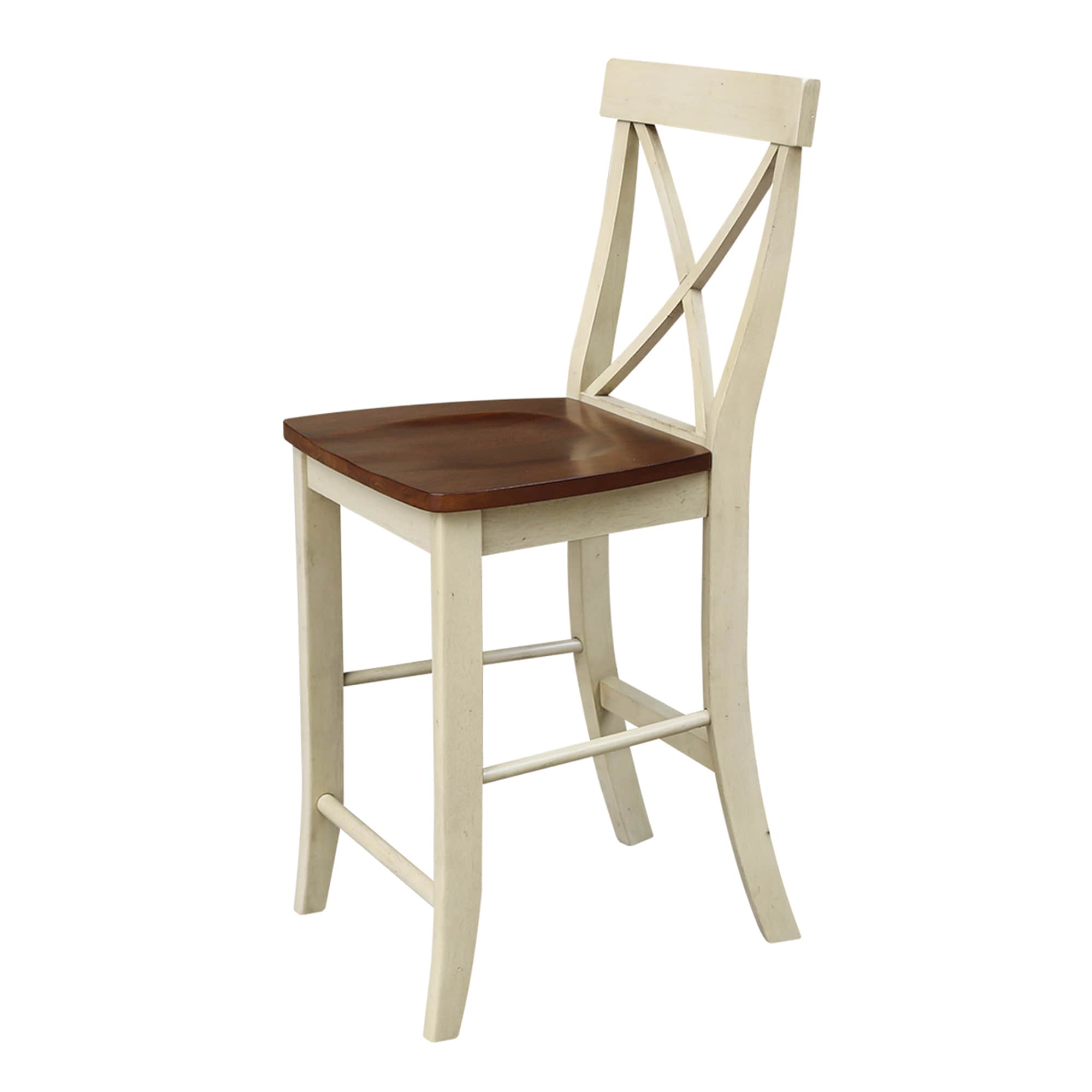 Almond and Espresso 24" X-Back Solid Wood Counter Height Stool