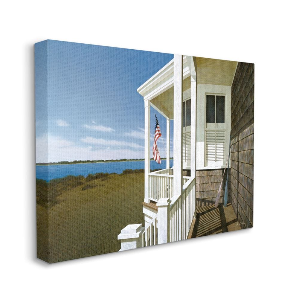Stupell Industries AB-503-CN-36X48 Americana Cottage Porch Realistic Coastal Painting Zhen-huan Lu 48-in H x 36-in W Coastal Print on Canvas