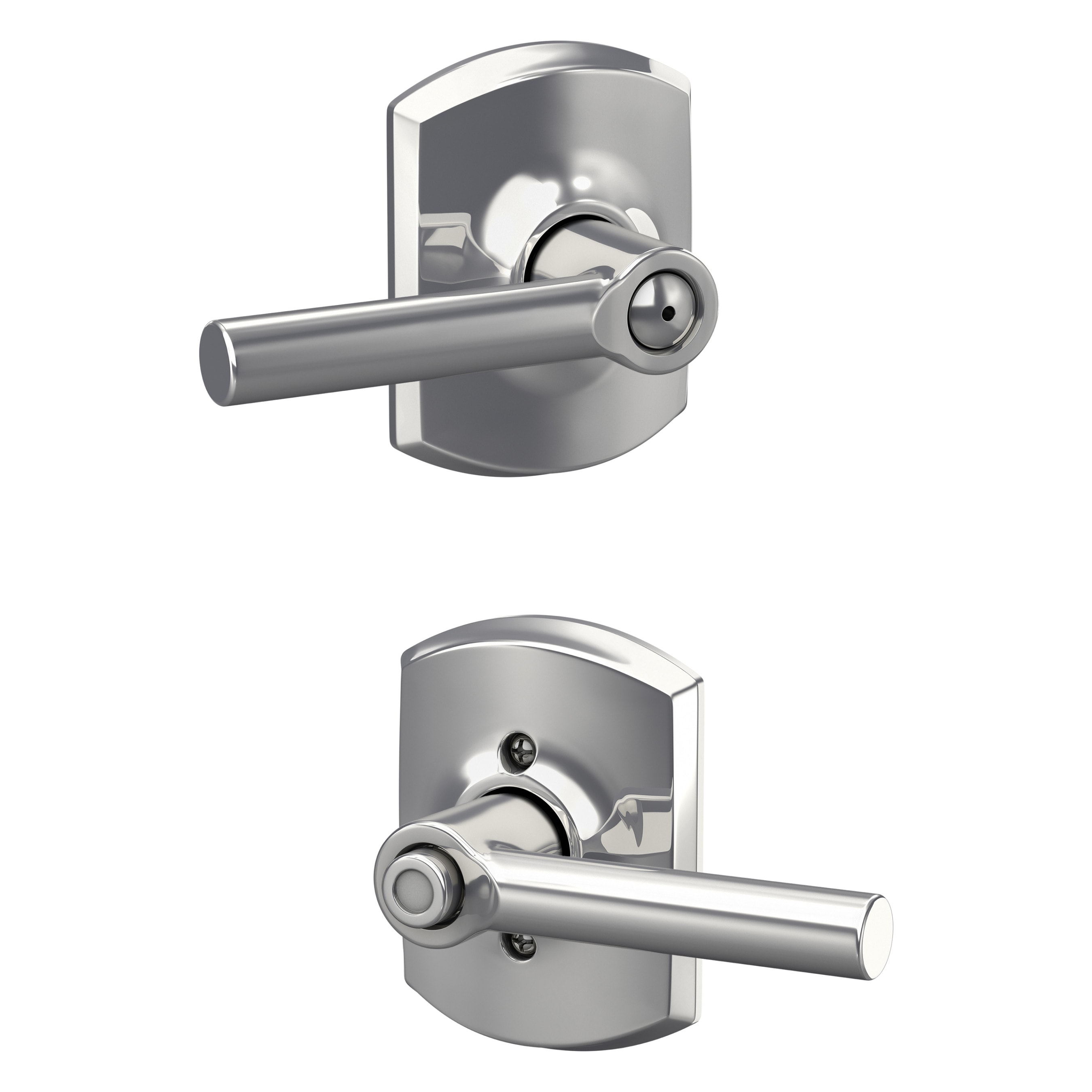 Schlage F40 BRW 625 GRW F40 BRW/GRW Broadway - Greenwich Polished Chrome Interior Bed/Bath Privacy Door Handle