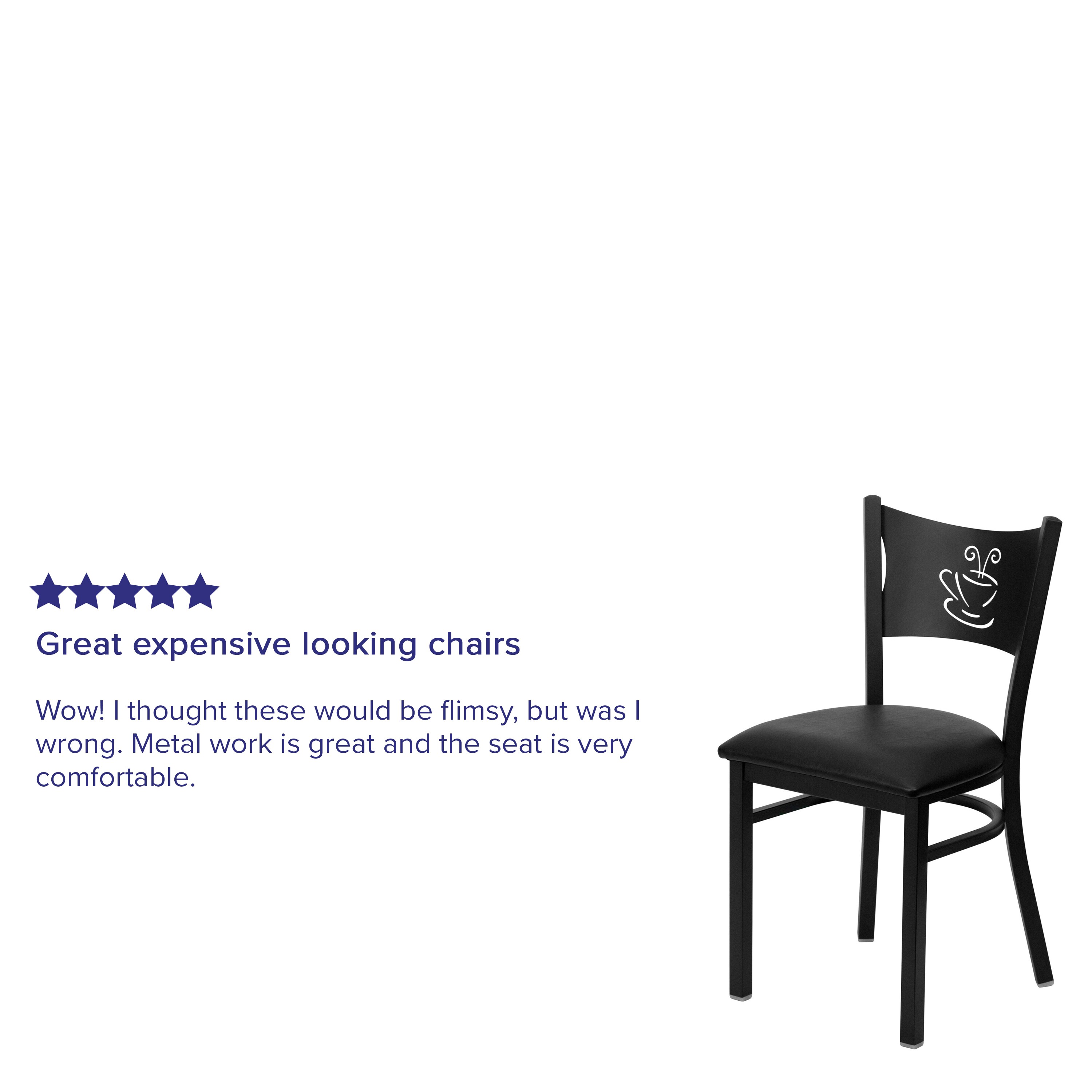 Chic Black Vinyl and Metal High Back Side Chair with Decorative Cutout