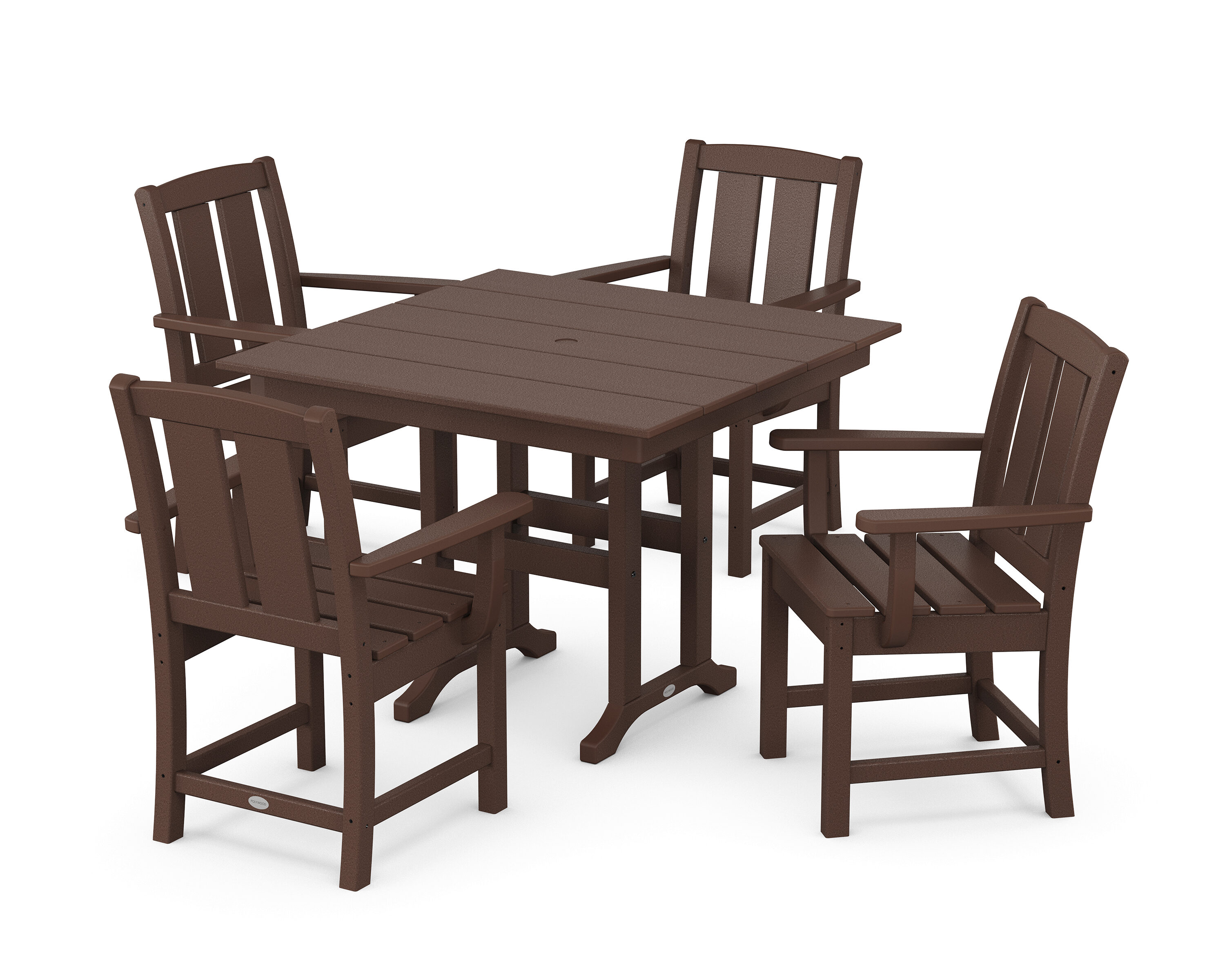 POLYWOOD PWS2053-1-MA Mission 5 -Piece Mahogany Patio Dining Set Plastic Square Table with 4 Stationary Chairs