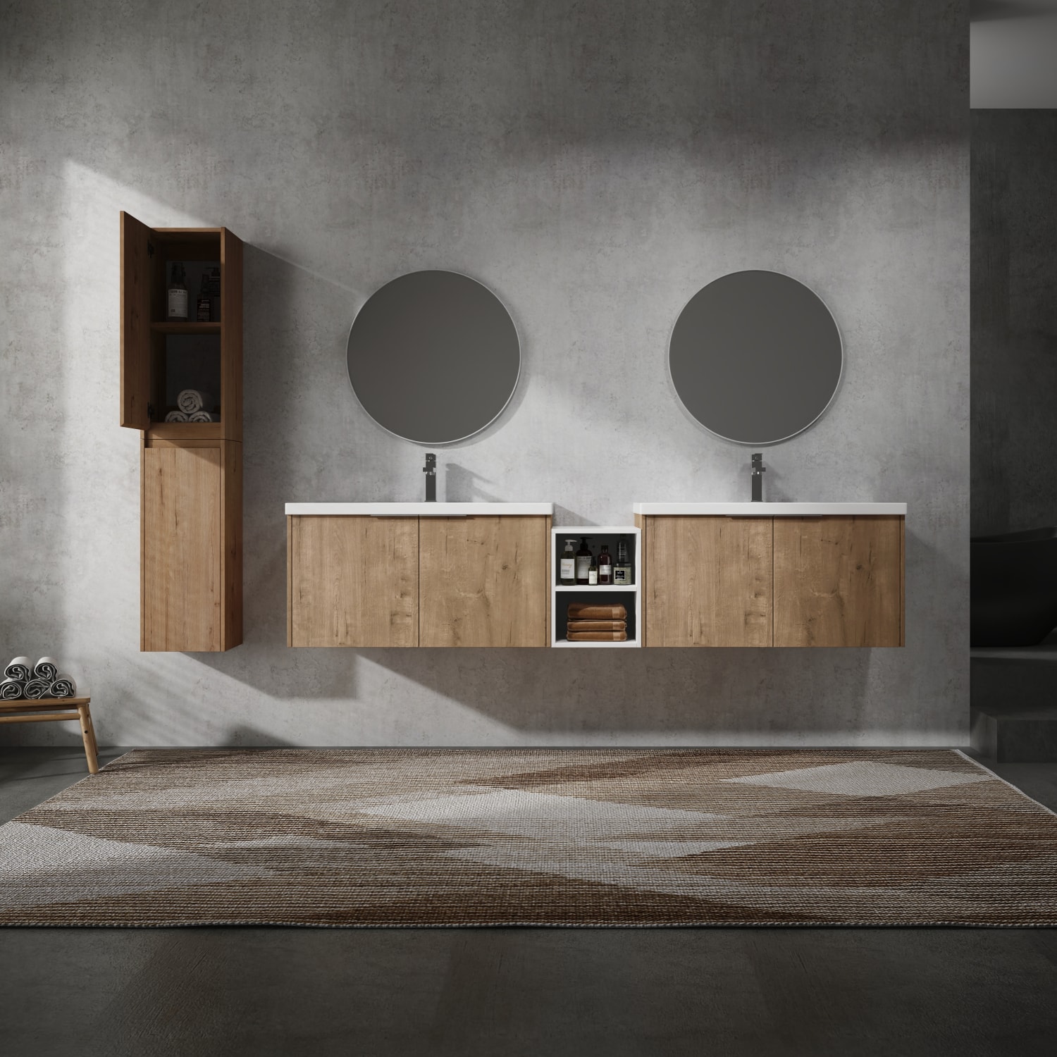 Streamdale Furniture Streamdale 84'' Wall-Mounted Bathroom Vanity Sink and Side Cabinet