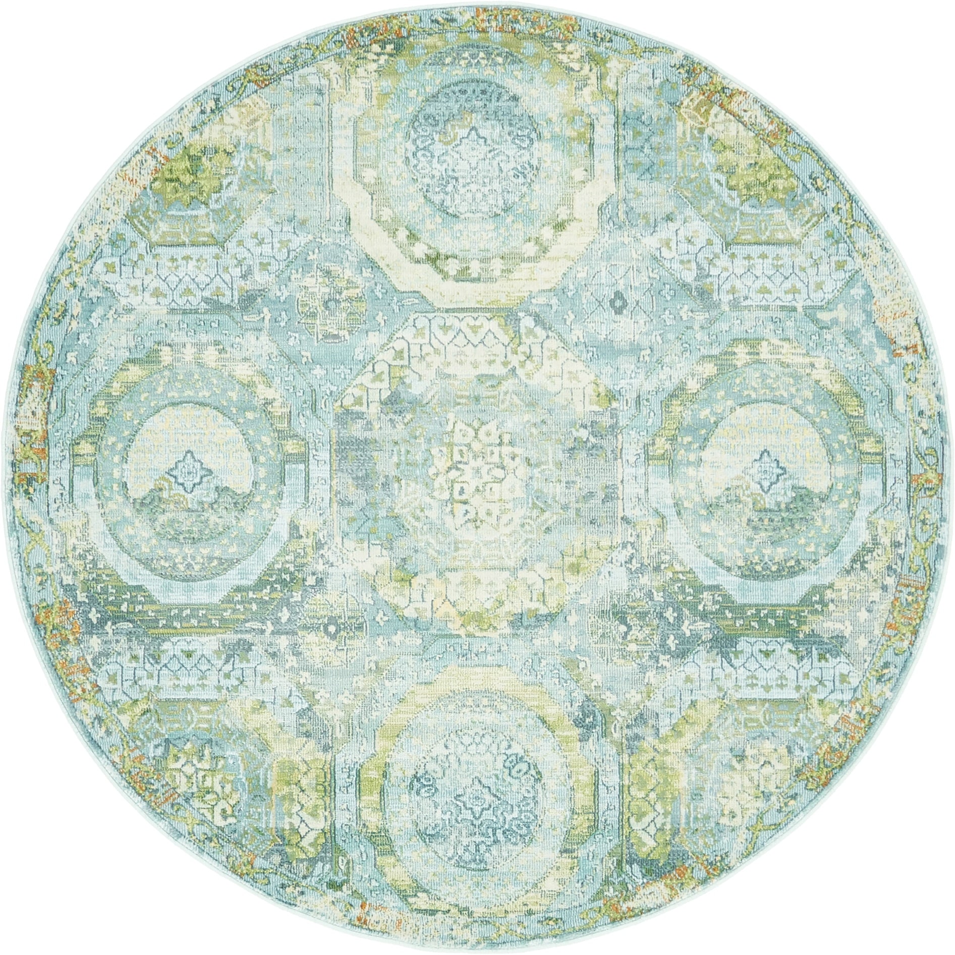 Unique Loom 3139551 Coppelia Baracoa 5 x 5 (ft) Loomed Polypropylene Light Blue/Beige Round Indoor Geometric Bohemian/Eclectic Area rug