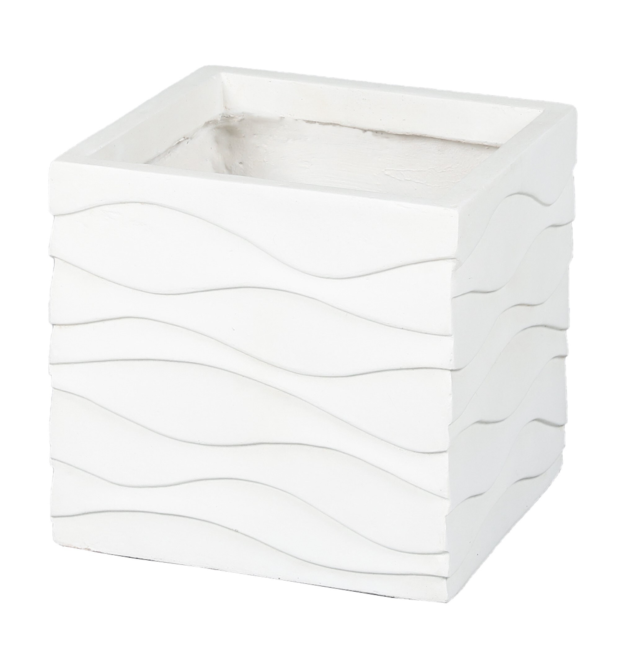 LuxenHome WHPL1305 Square 14.17-in W x 13.98-in H x White Mixed/Composite Contemporary/Modern Indoor/Outdoor Planter