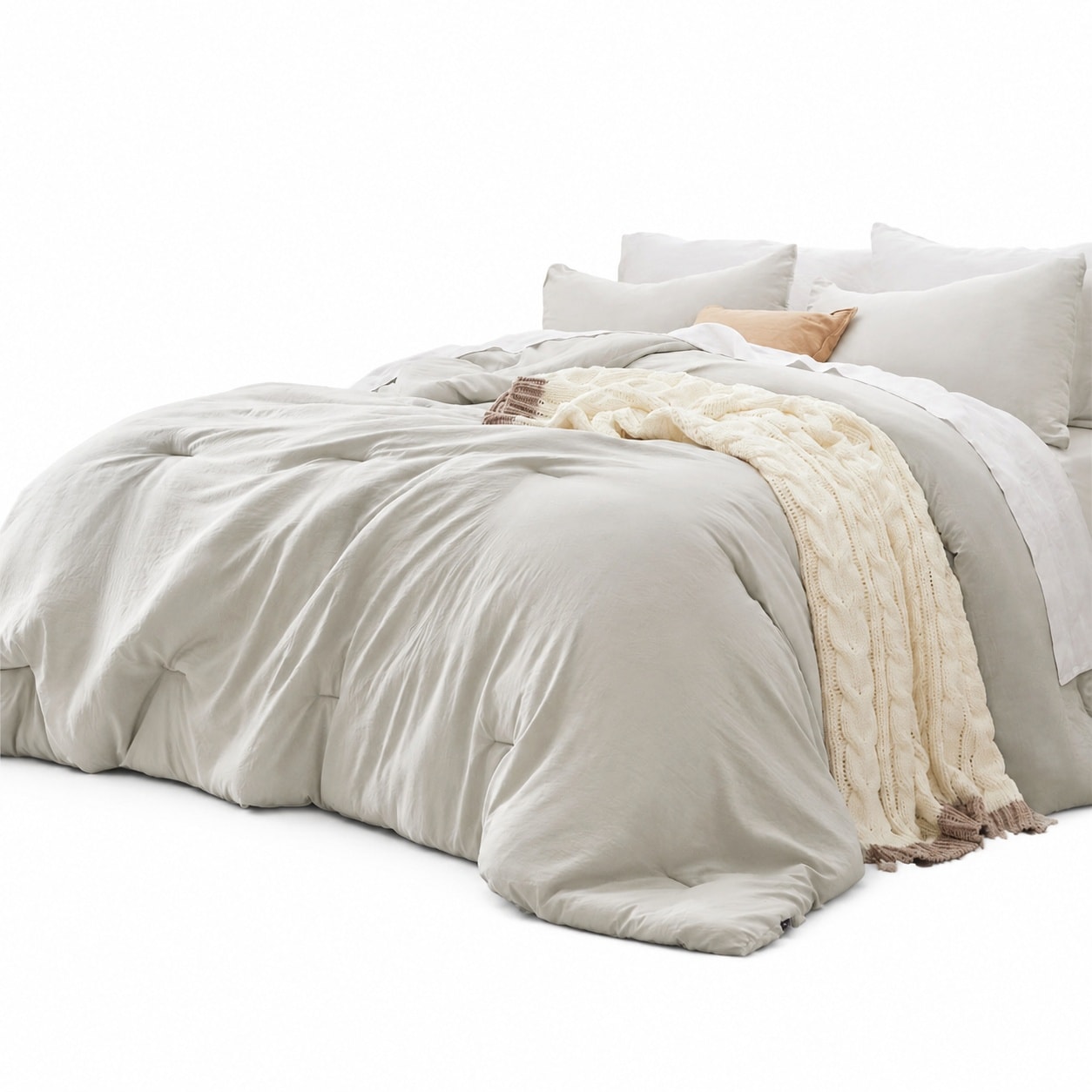 Etokfoks  Beige King Soft Prewashed Comforter Set 3 Piece All Season Bedding with Pillowcases