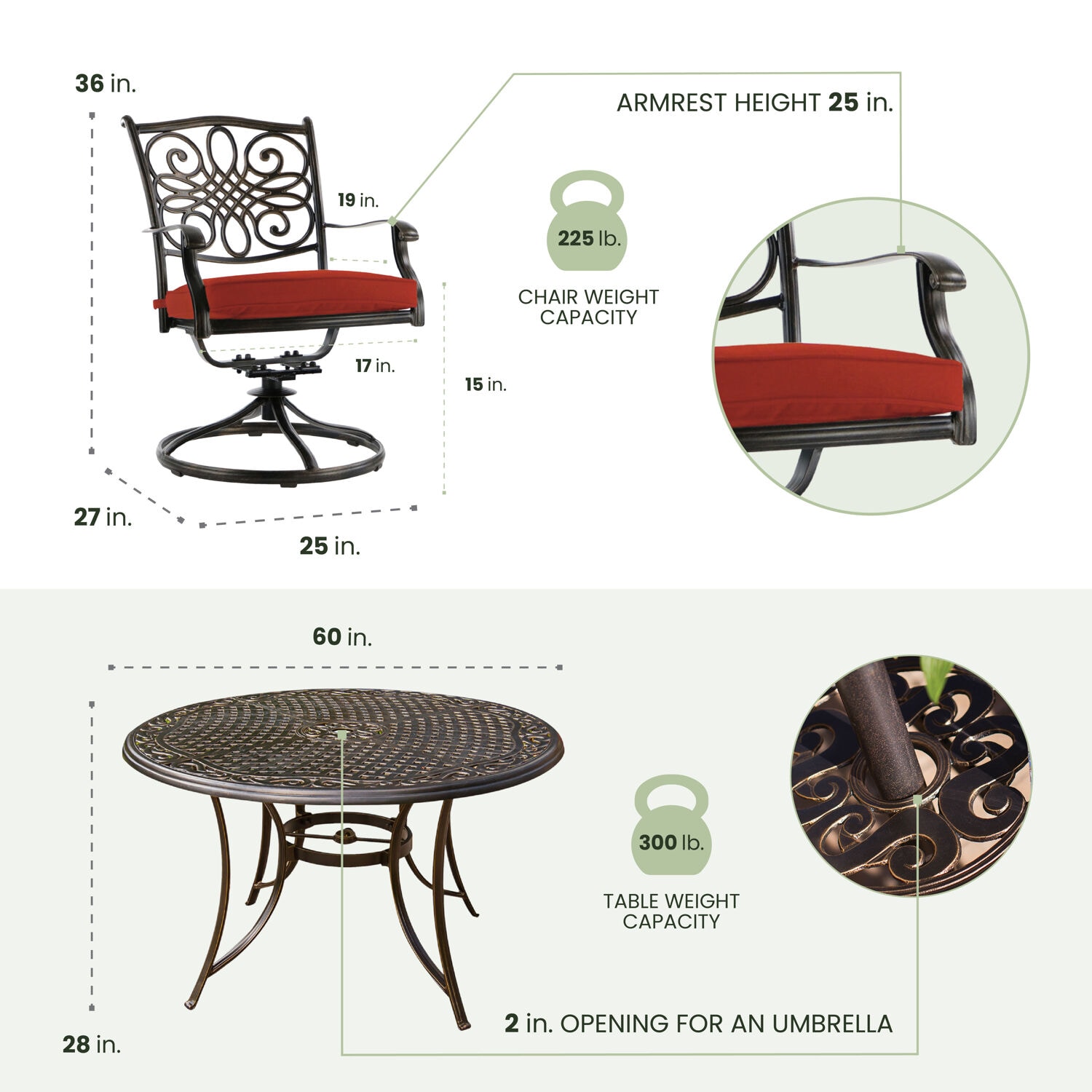 Classic Round Aluminum Outdoor Dining Set with Red Cushions
