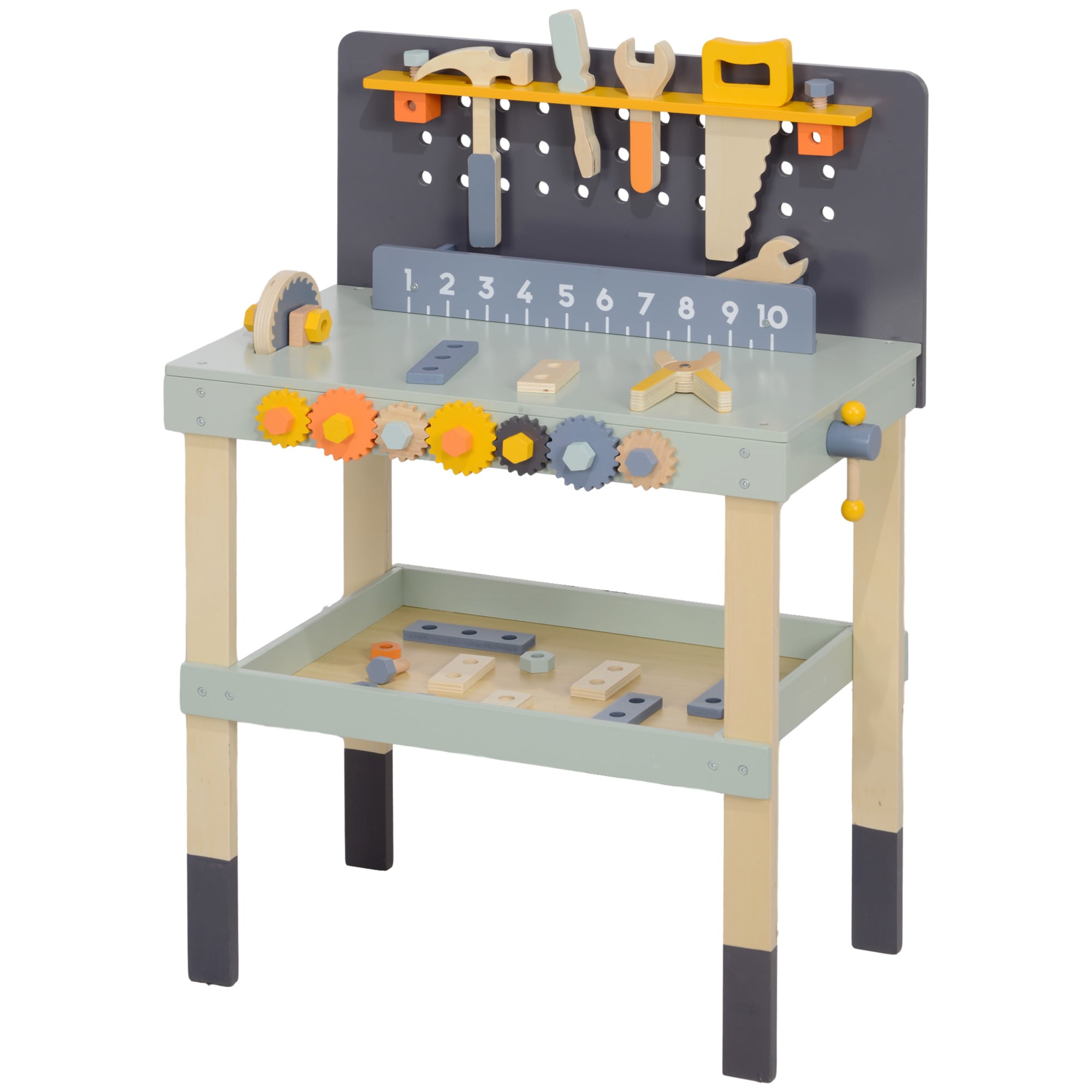 Tatayosi T249787 Kids Wooden Tool Bench 49 Piece Kids Workbench Playset Pretend Play Toy Construction Tool Set for Toddlers Age 3-6 Years Light Blue