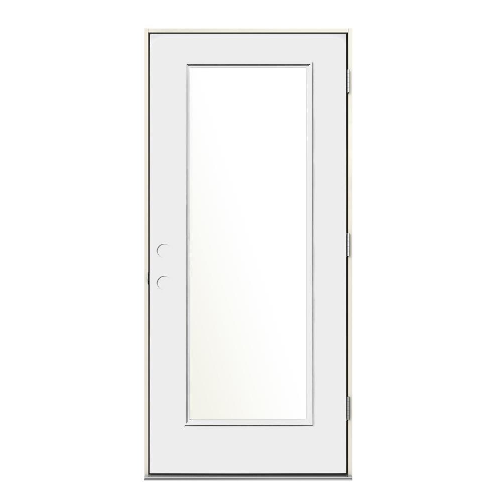 Blanca 36-in x 80-in Steel Full Lite Left-Hand Outswing Primed Prehung Single Front Door Insulating Core in Off-White | - JELD-WEN LOWOLJW230600072