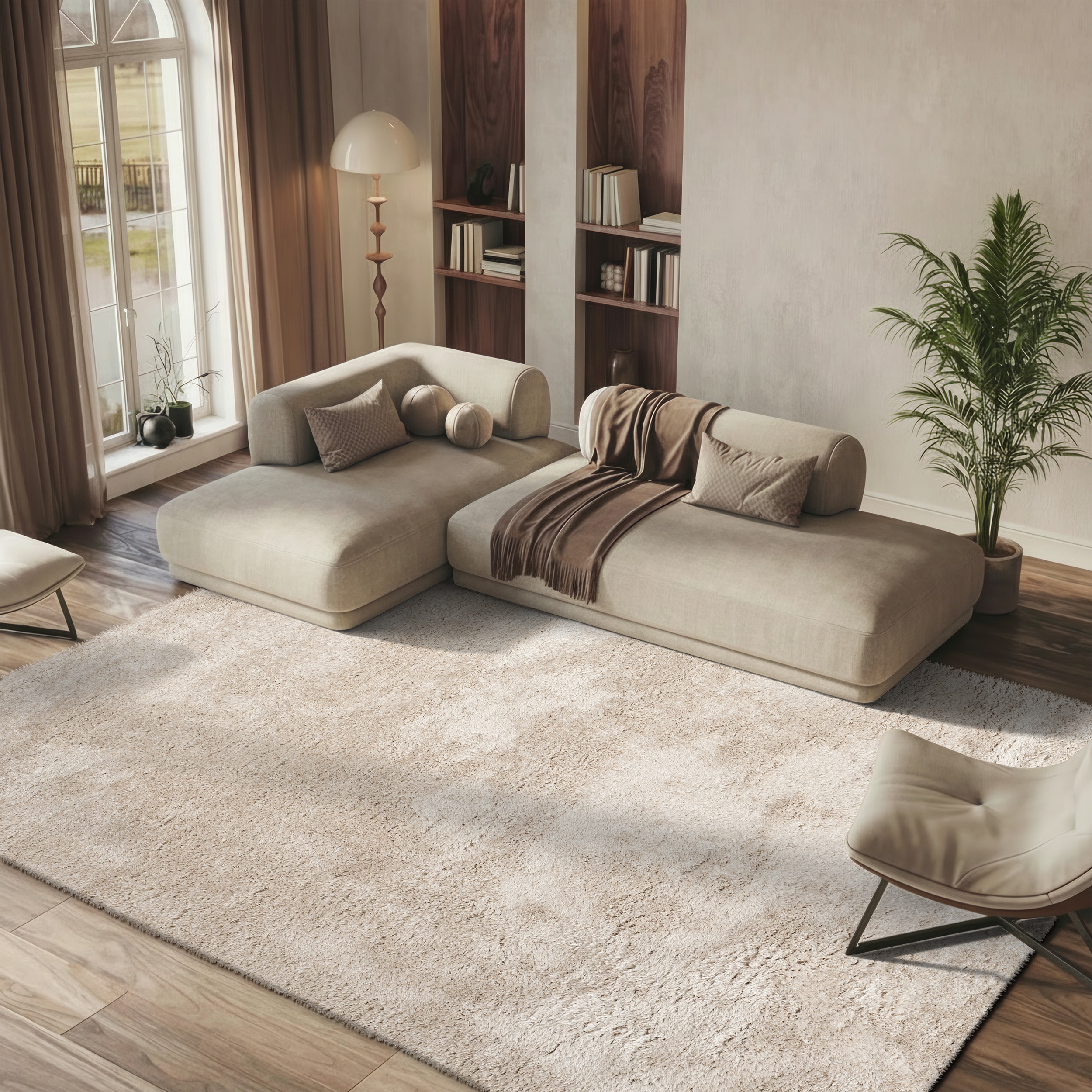 9 x 12 (ft) Tufted Polyester Champagne Rectangular Indoor Solid Mid-Century Modern Professionally Clean Only Area rug