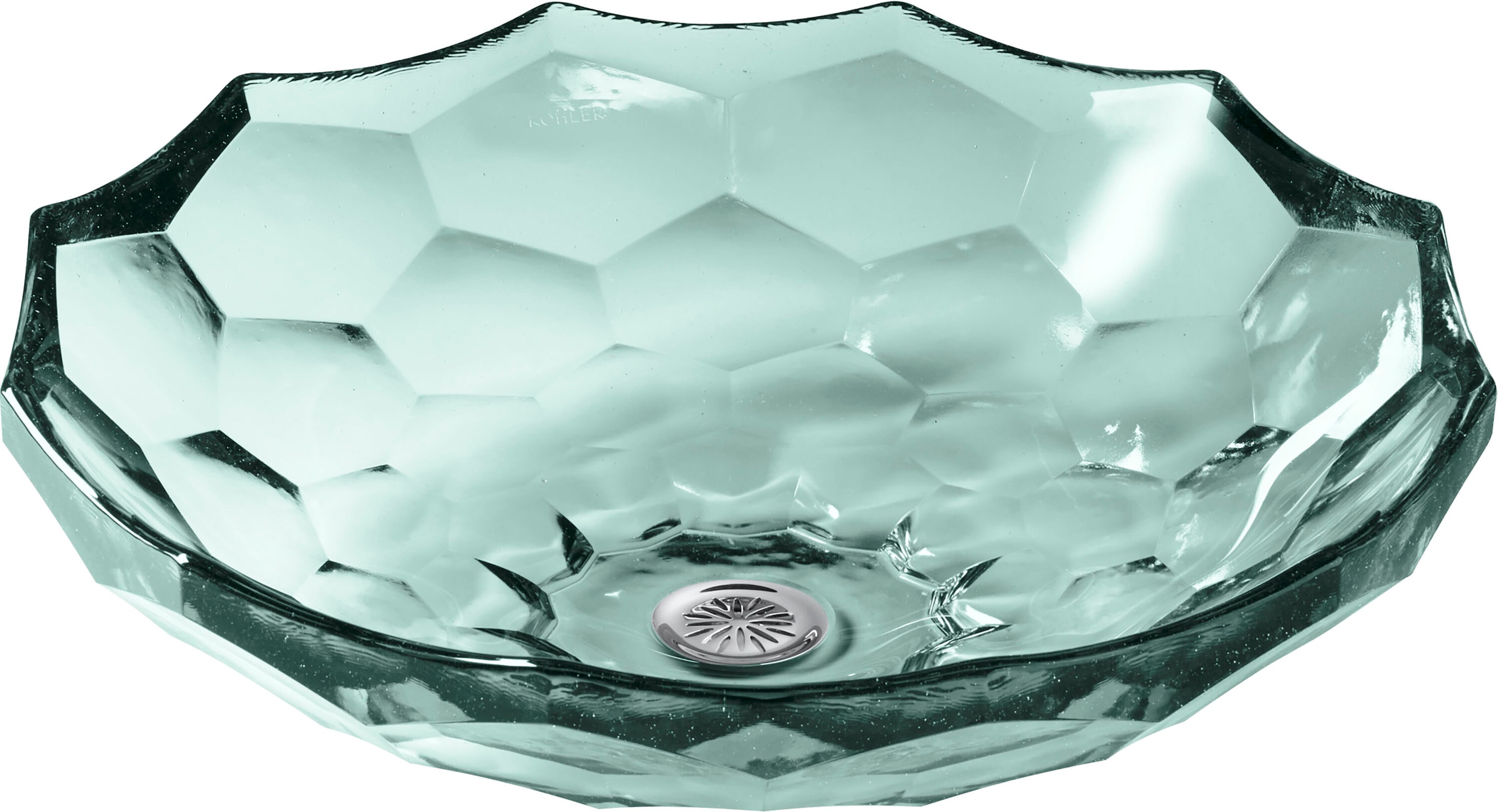 KOHLER 2373-TG2 Artist Editions Briolette Glass Vessel Round Traditional Translucent dew Bathroom Sink with Drain Included ( 17.5-in x 17.5-in )