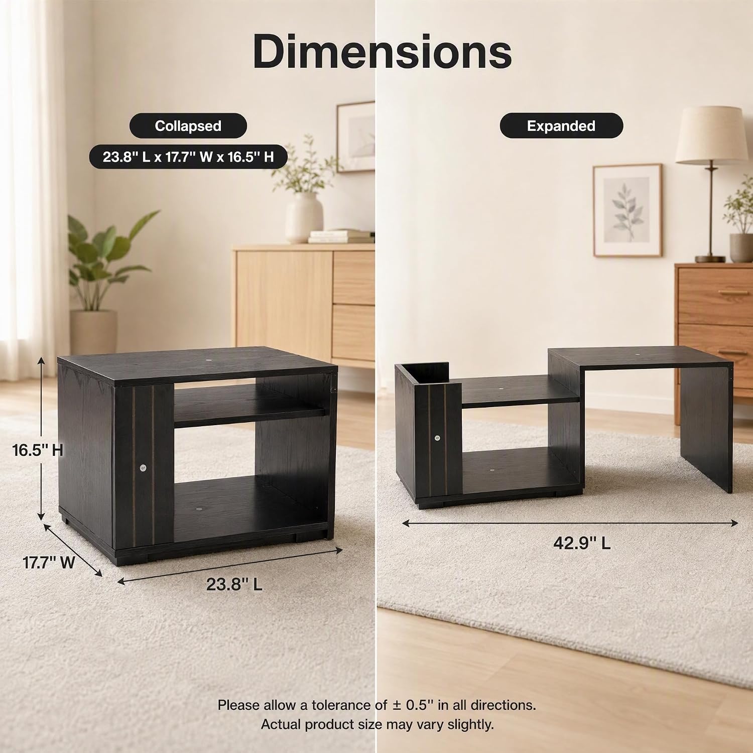 GAOMON Expandable Coffee Table with Storage - Modern Black Center Table ...