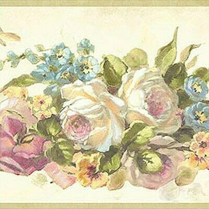 Size 7 Inch by 15 Ft CT78172 Colors Pink Blue Green Concord Wallcovering Prepasted Floral Style Wallpaper Border Featuring Watercolor Tulips Painting