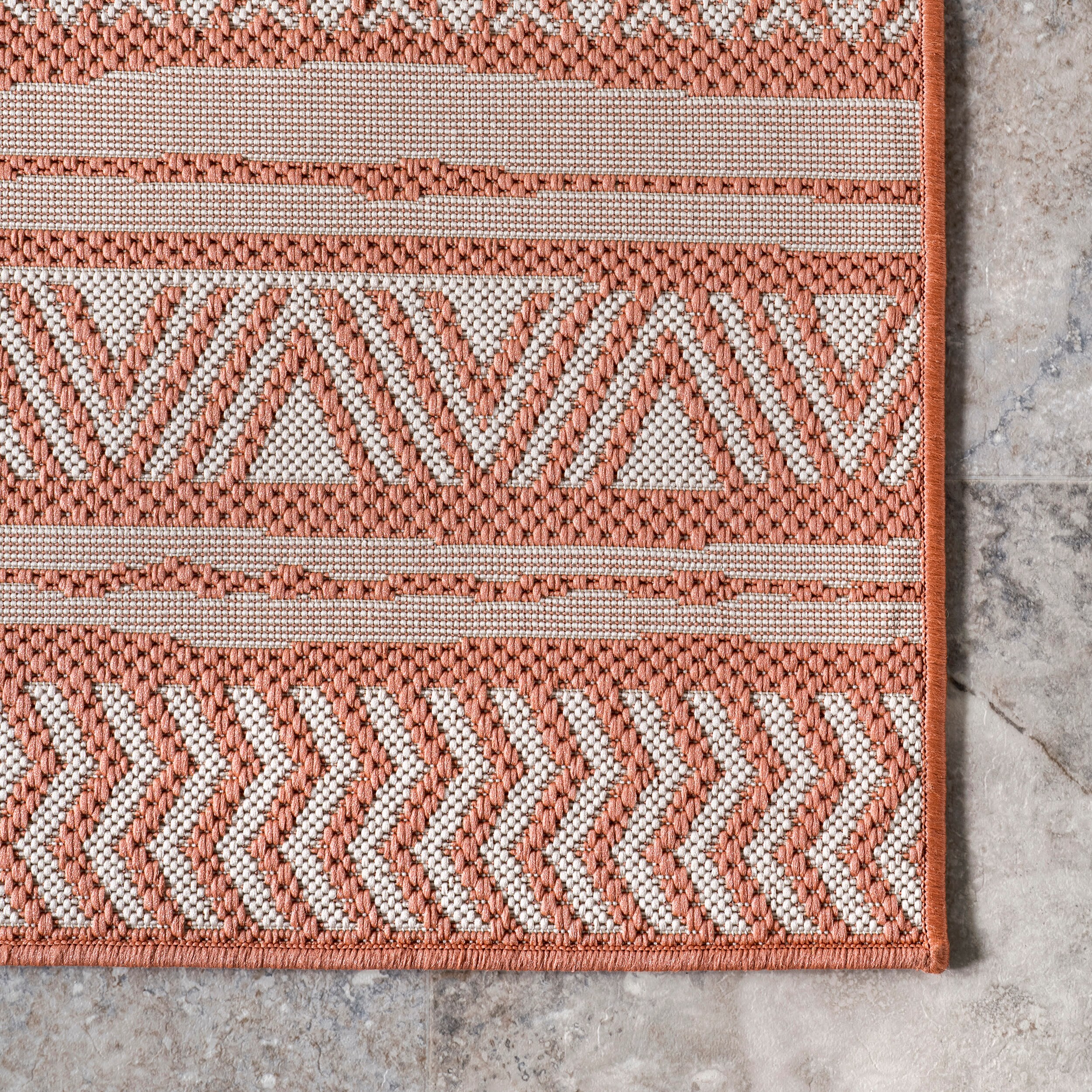 Coral and White Synthetic Rectangular Indoor/Outdoor Area Rug