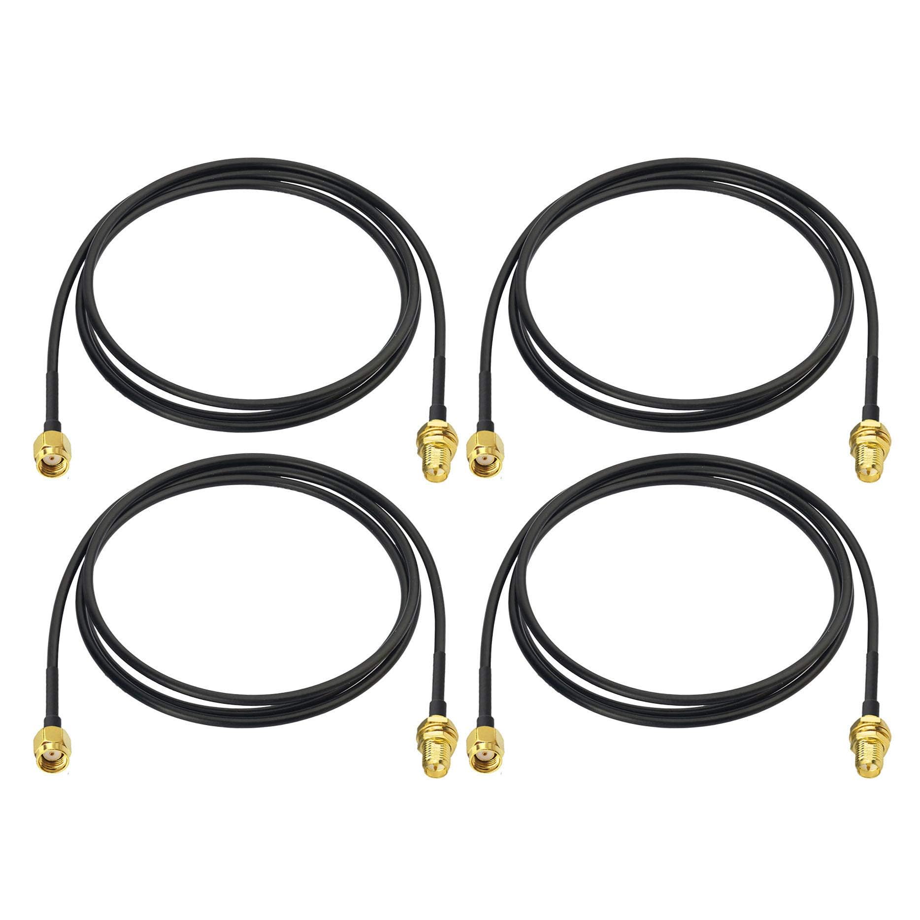 Phyfalip  WiFi Antenna Extension Cable 4 Pack RP SMA Male to RP SMA Female Bulkhead Mount RG174 Coaxial Cable 1m 3 feet for Router Security