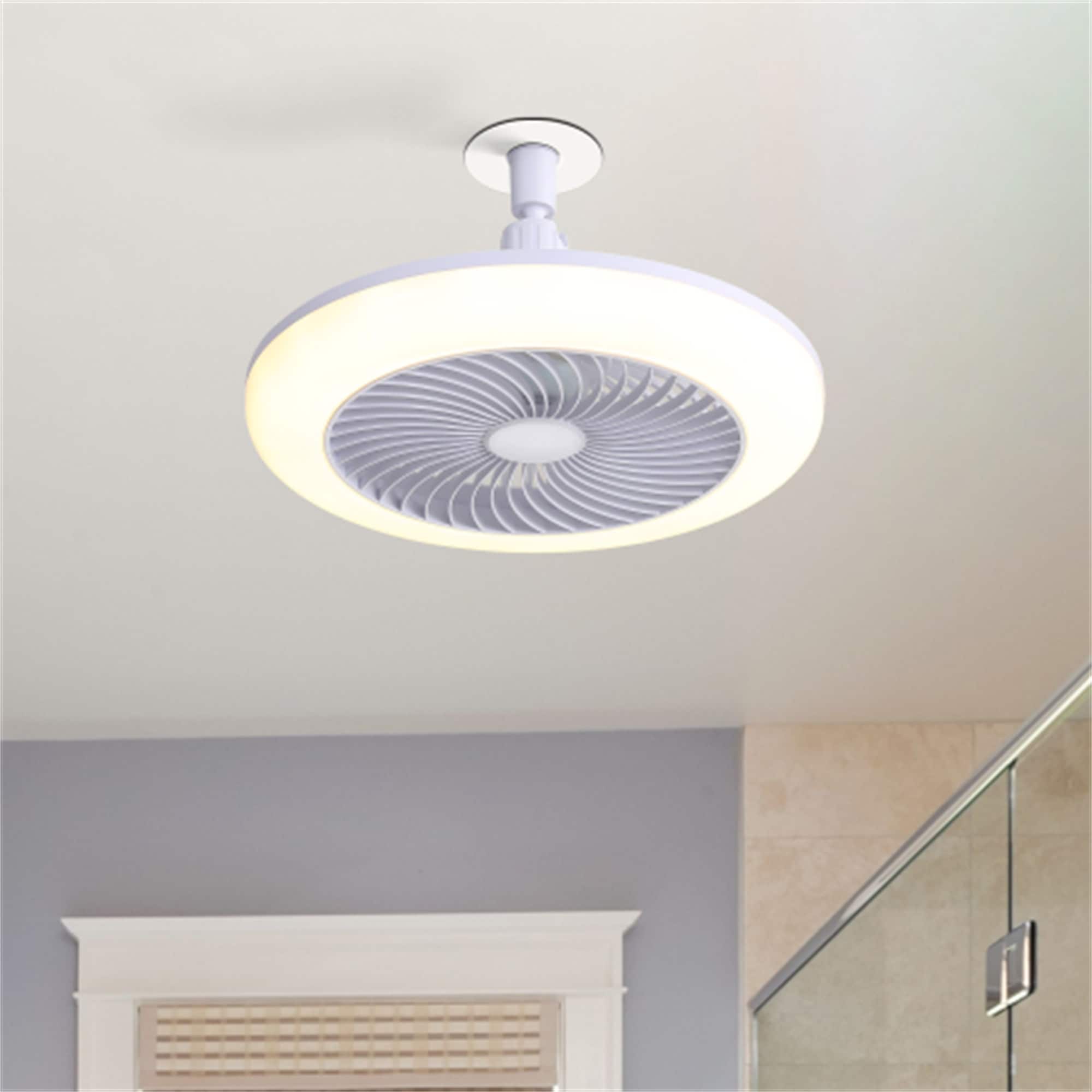 BABOOM BOM-4P23152-OR Mini Size Enclosed Socket E26 Ceiling Fan Light 11-in Color-Changing Flush Mount White with PC Blades Bladeless Plug-in Ceiling Fan With Light - Remote Included ( 5 -Blade )