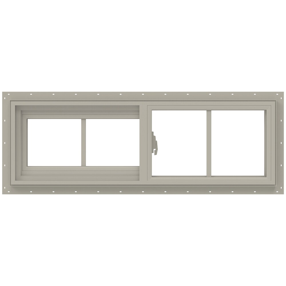 JELD-WEN LOWOLJW138500682 V-2500 35-1/2-in x 11-1/2-in Desert Sand Exterior Desert Sand Interior Left-Handed Vinyl Sliding Window Annealed Glass with Grids (Full Screen Included)