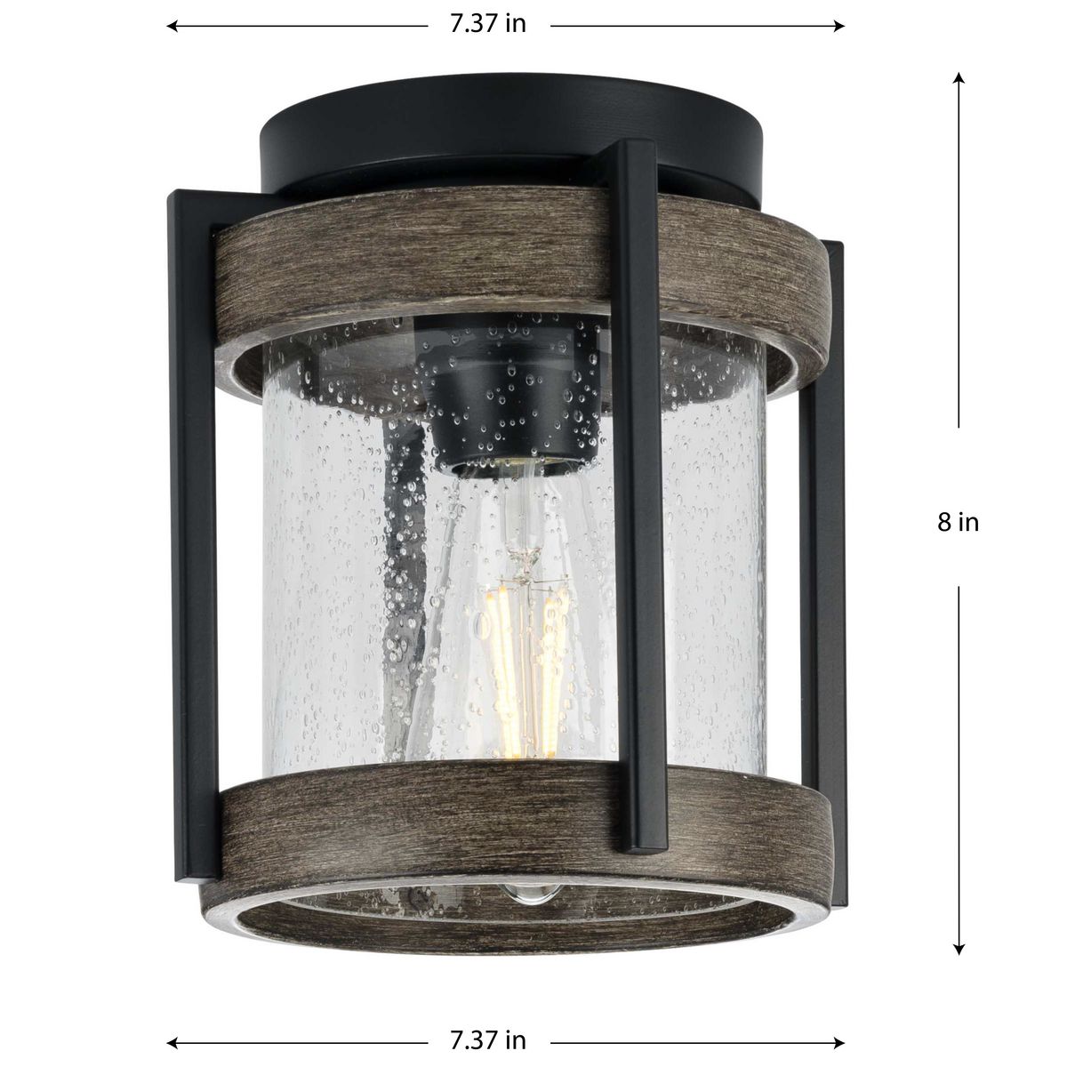 Matte Black and Clear Seeded Glass Outdoor Flush Mount Light