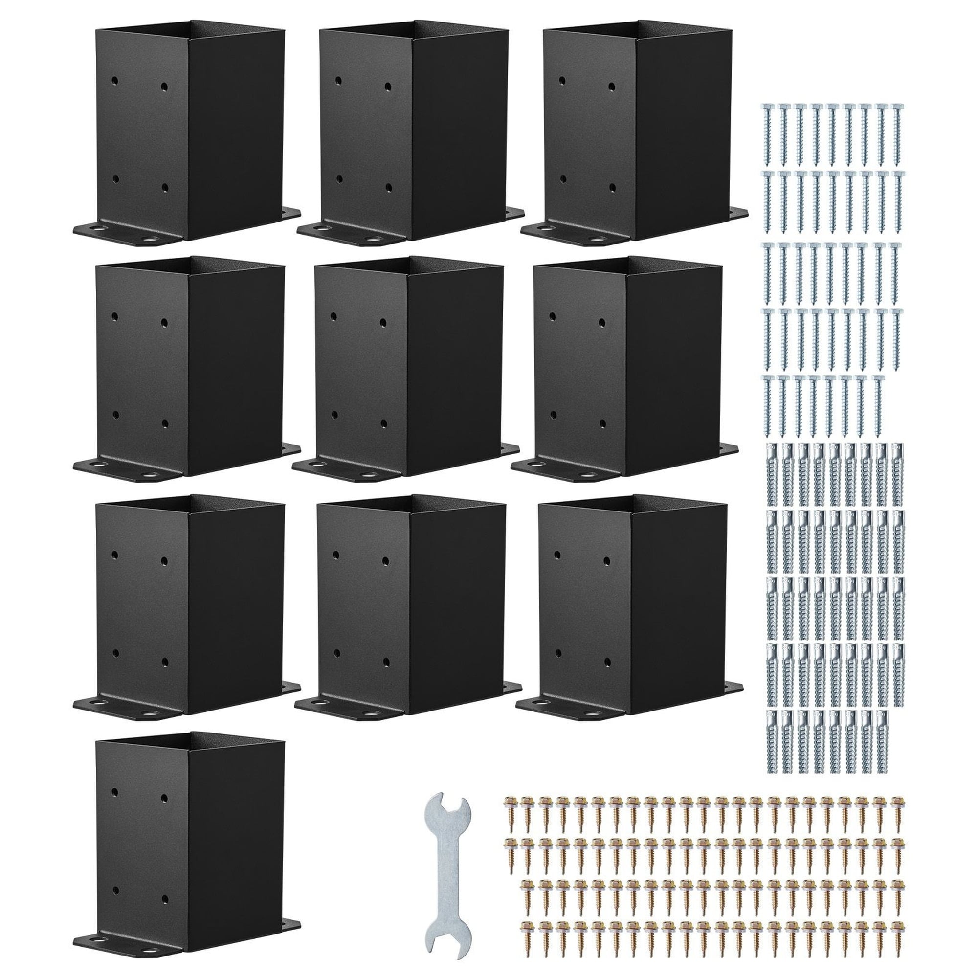 Angel Sar 10 Pack 4 x 4 Inch Black Heavy Duty Carbon Steel Post Base Bracket Inner Size 3.6 x 3.6 Inch 91.44 x 91.44 mm for Pavilion Deck Railing Wood Post Support